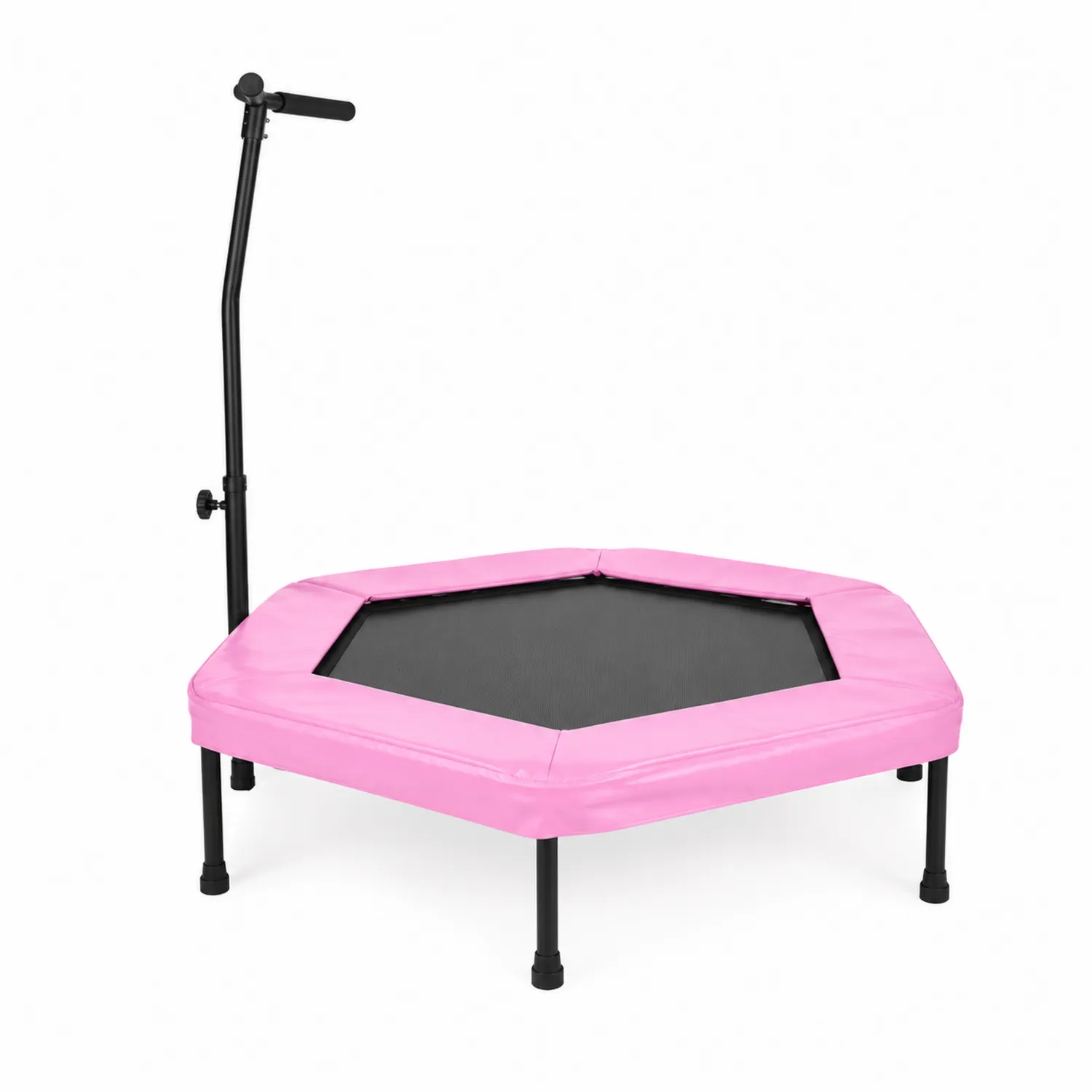 Różowa trampolina sześciokątna z uchwytem
