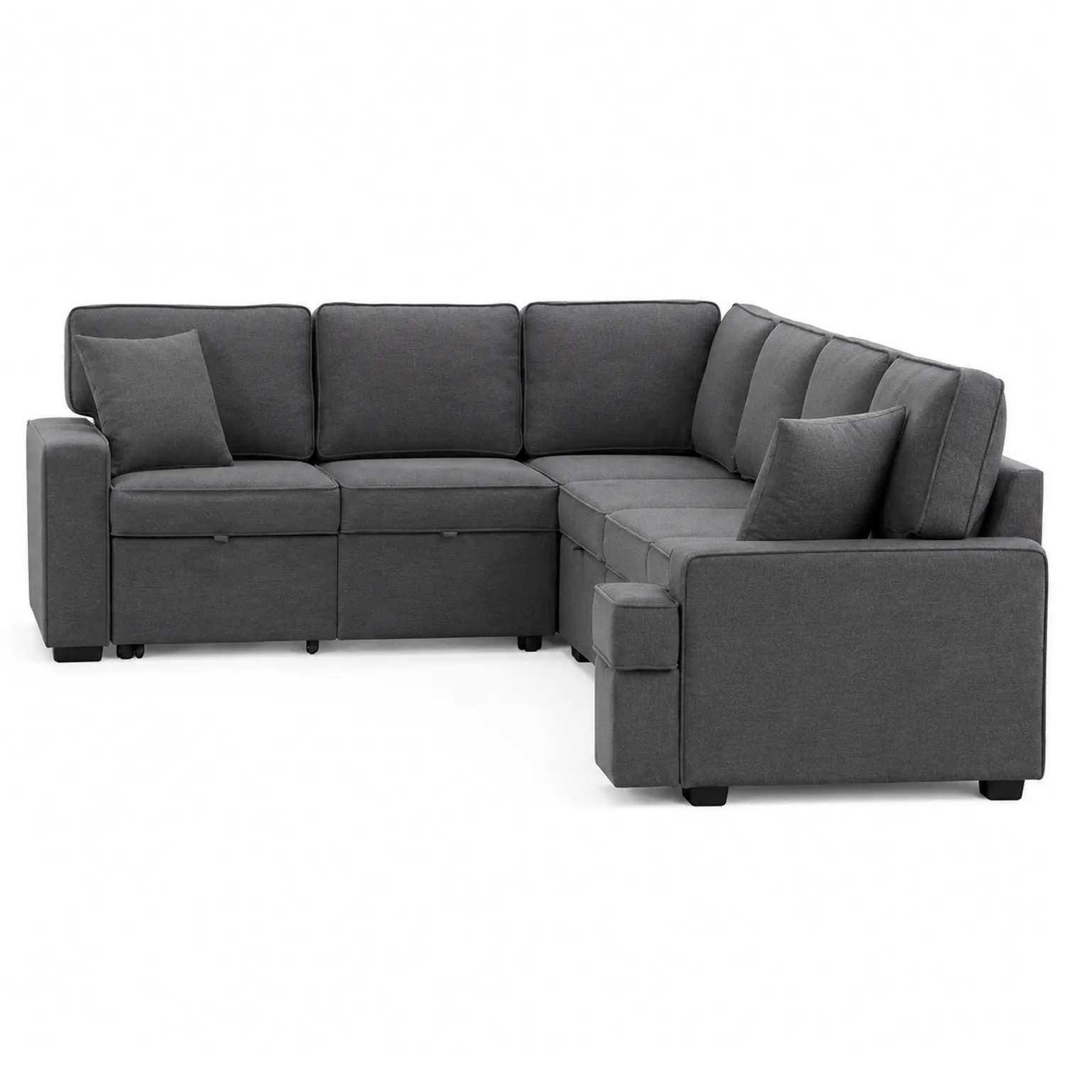 Sofa narożna modułowa tapicerowana z tkaniny szara