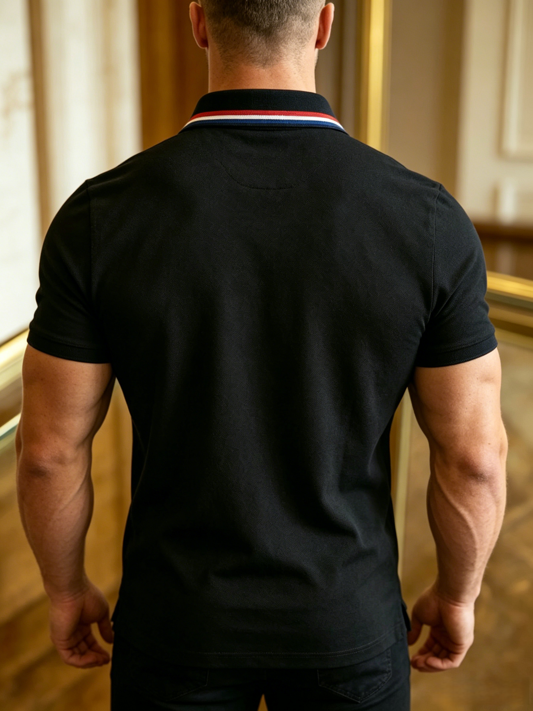 Men's Black Dog Pattern Short Sleeve Polo Shirt