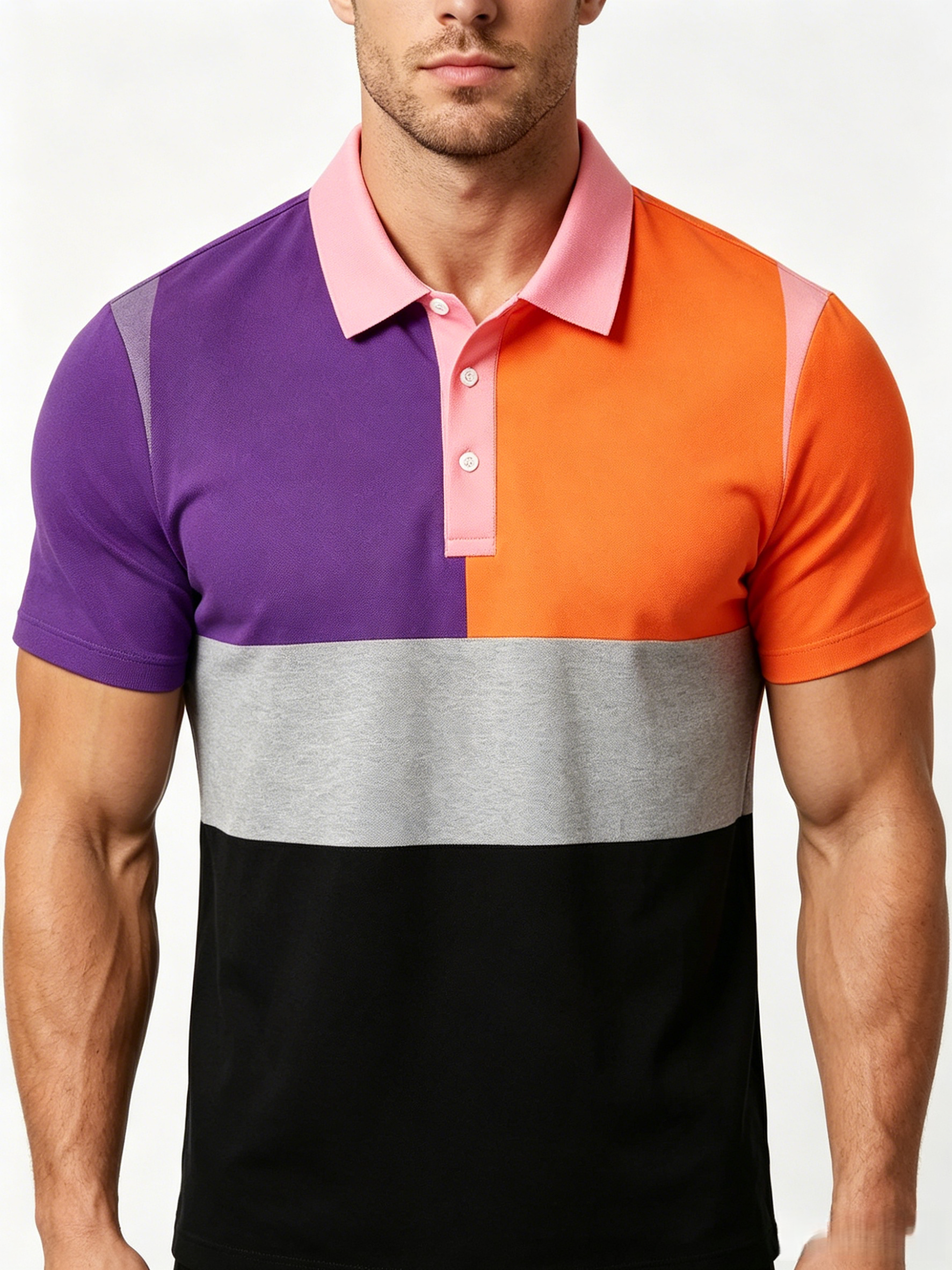 Men's Summer Retro Block-Print Polo Shirt