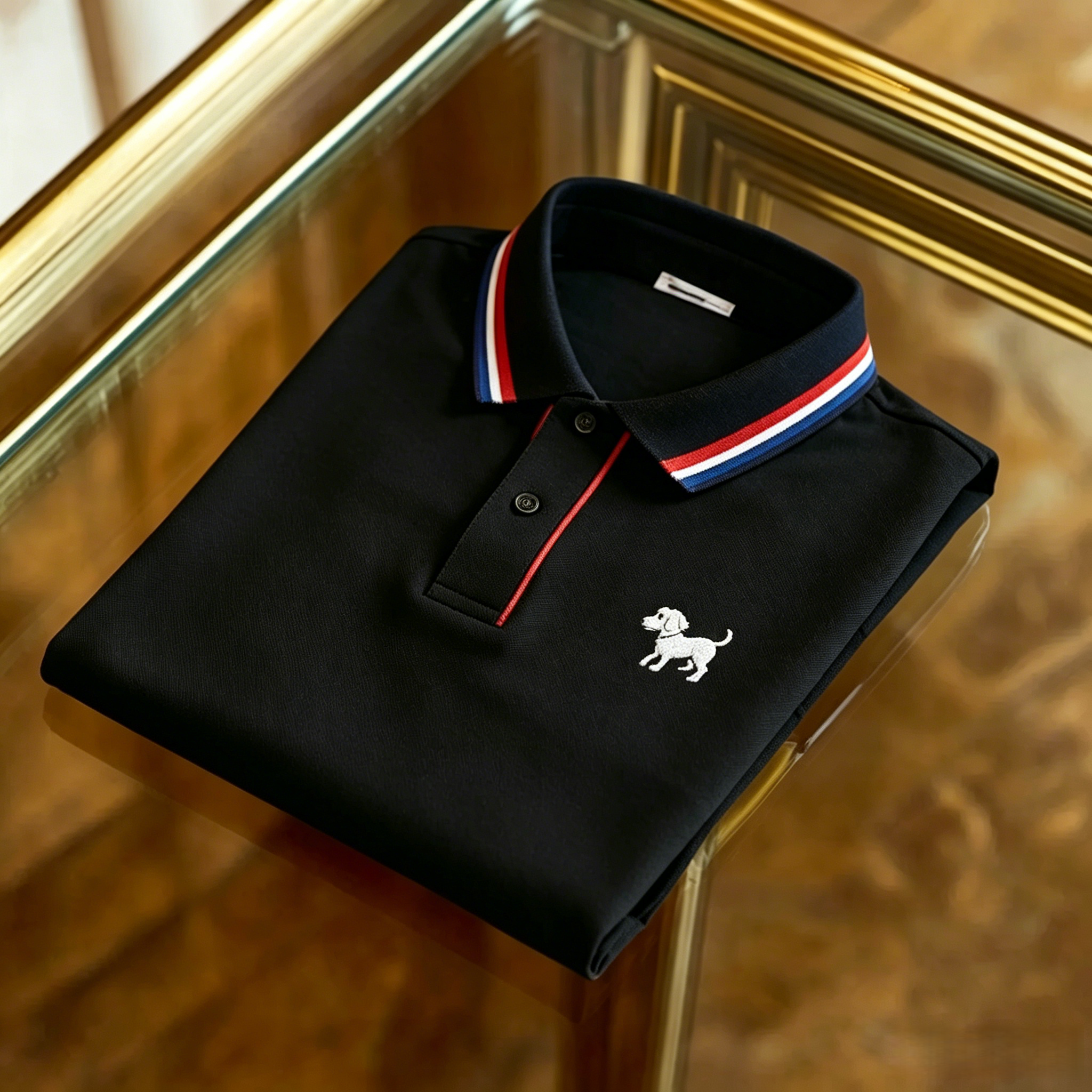 Men's Black Dog Pattern Short Sleeve Polo Shirt