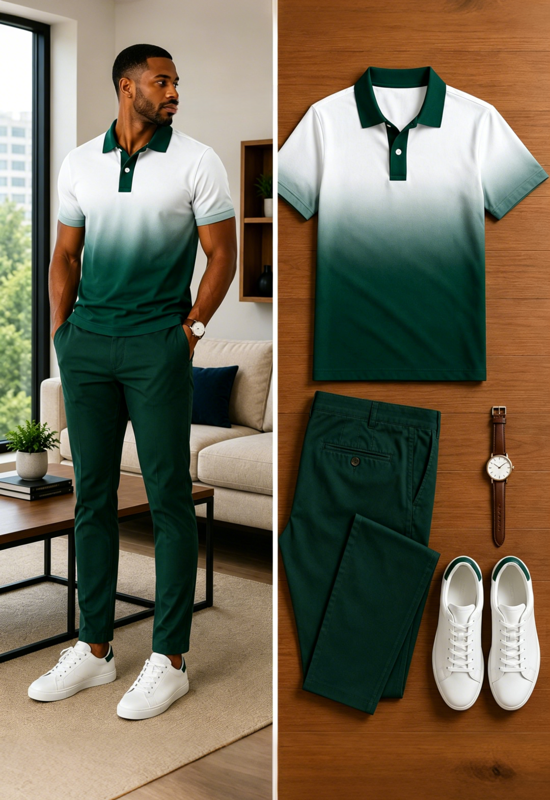 Men's Casual Short Sleeve Polo Shirt And Pants Two-Piece Set