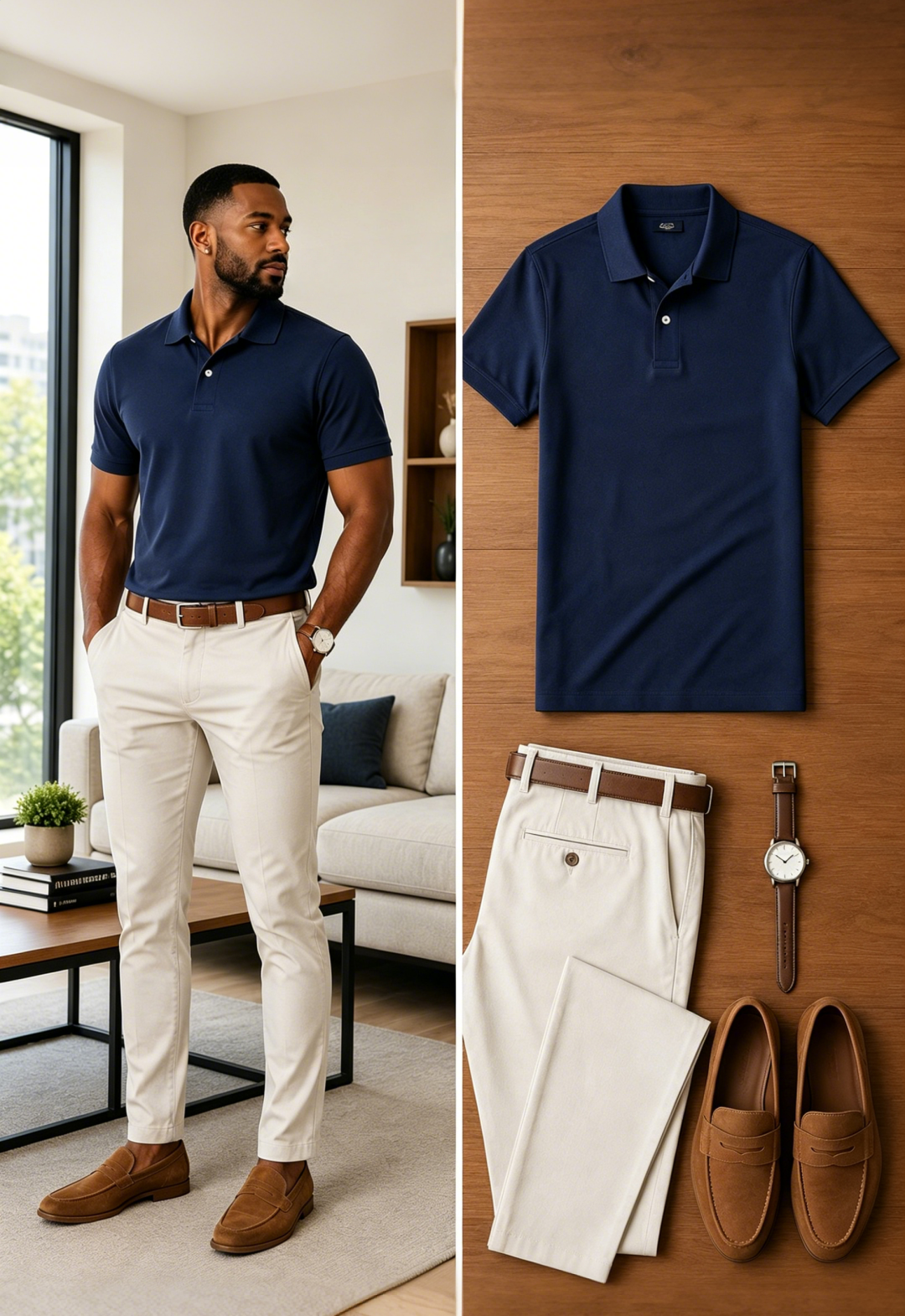 Men's Casual Short Sleeve Polo Shirt And Pants Two-Piece Set