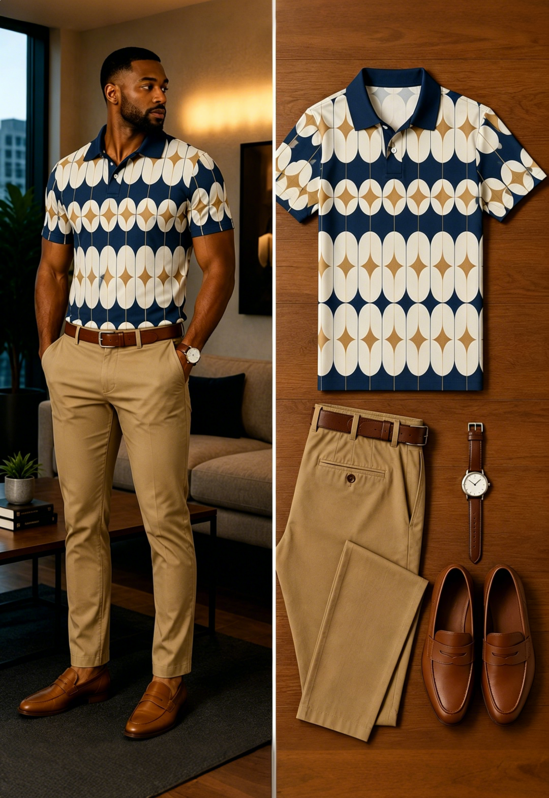 Men's Casual Short Sleeve Polo Shirt And Pants Two-Piece Set