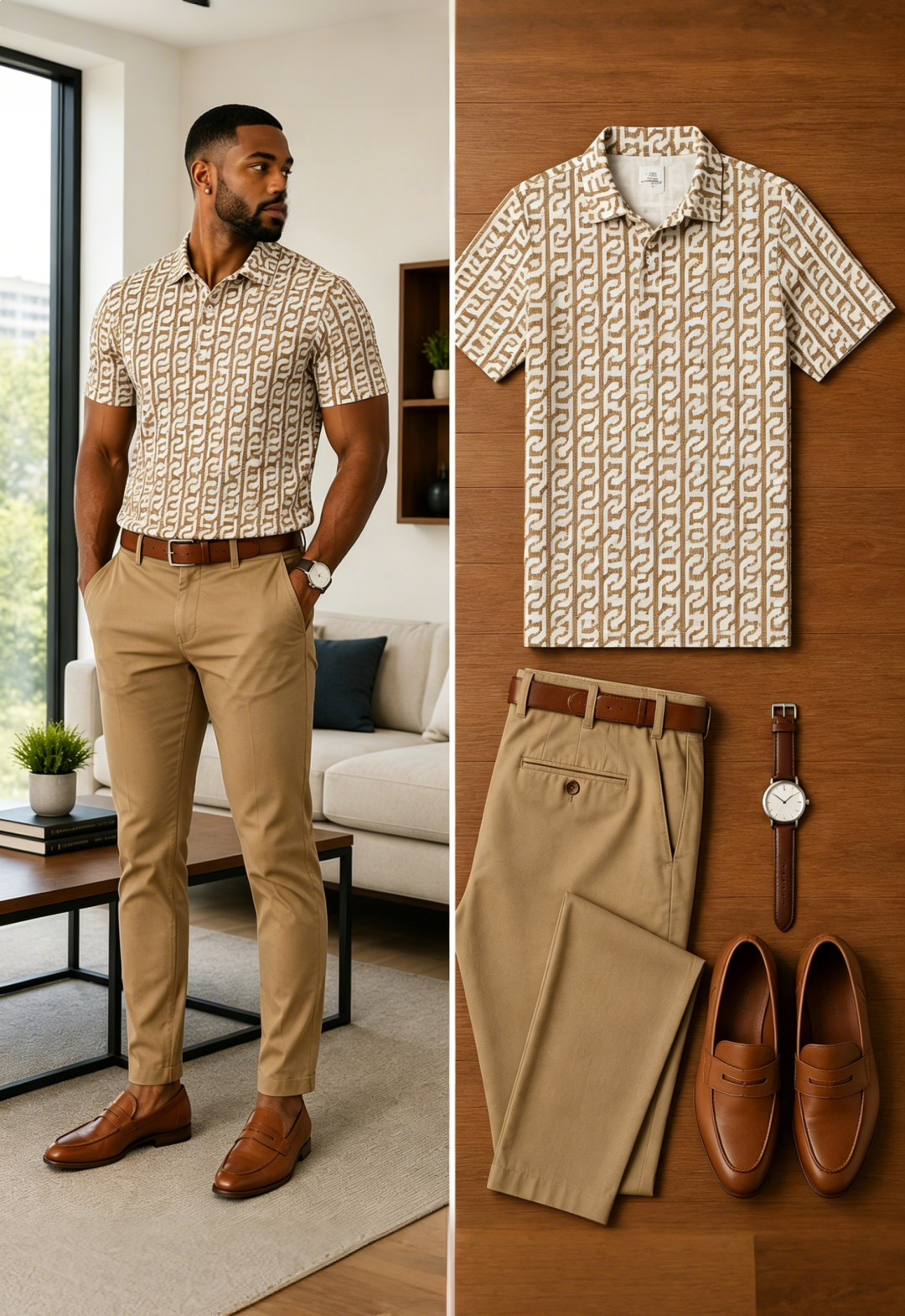 Men's Casual Short Sleeve Polo Shirt And Pants Two-Piece Set