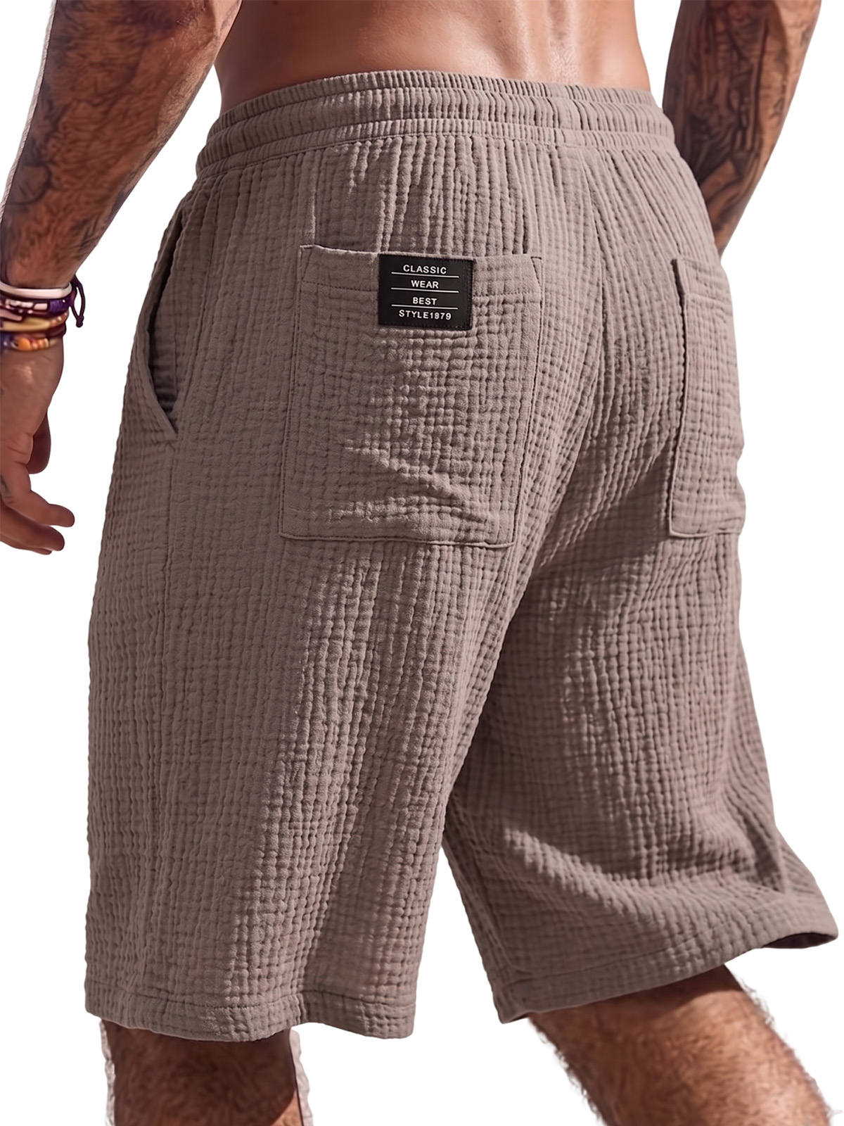 Breathable Cotton Gauze Vacation Shorts with Crinkled Texture