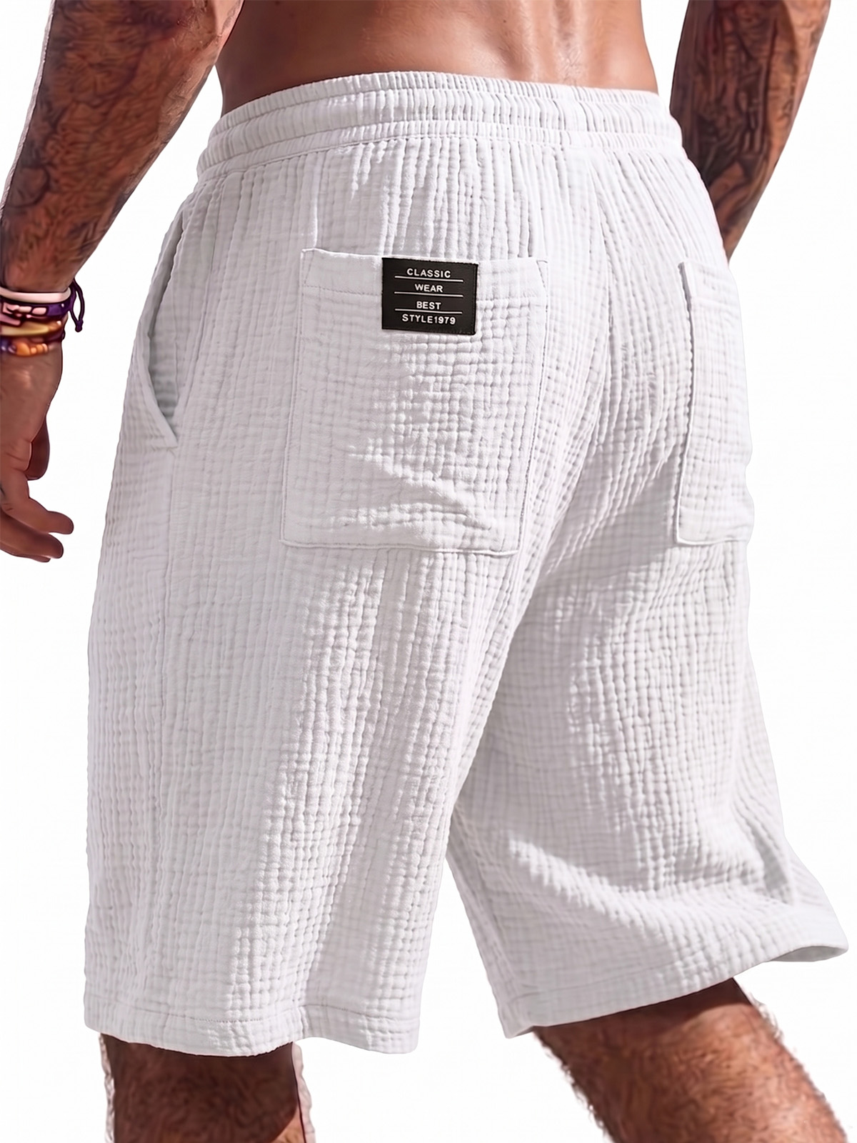 Breathable Cotton Gauze Vacation Shorts with Crinkled Texture