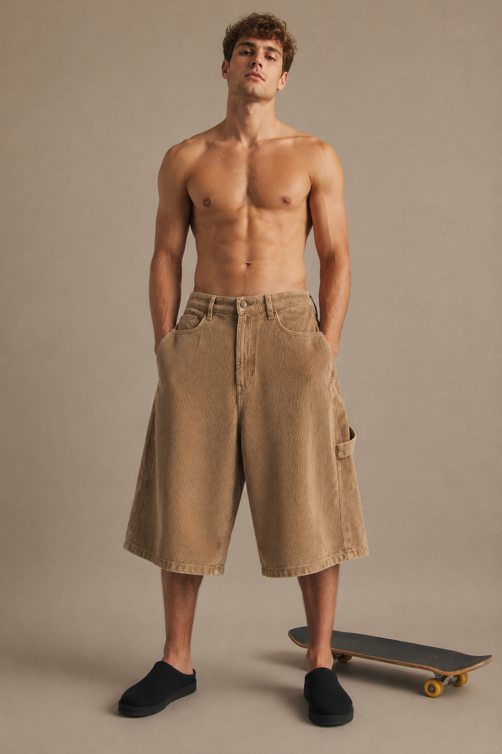 Vintage Stylish Cord Carpenter Baggy Ribbed Shorts