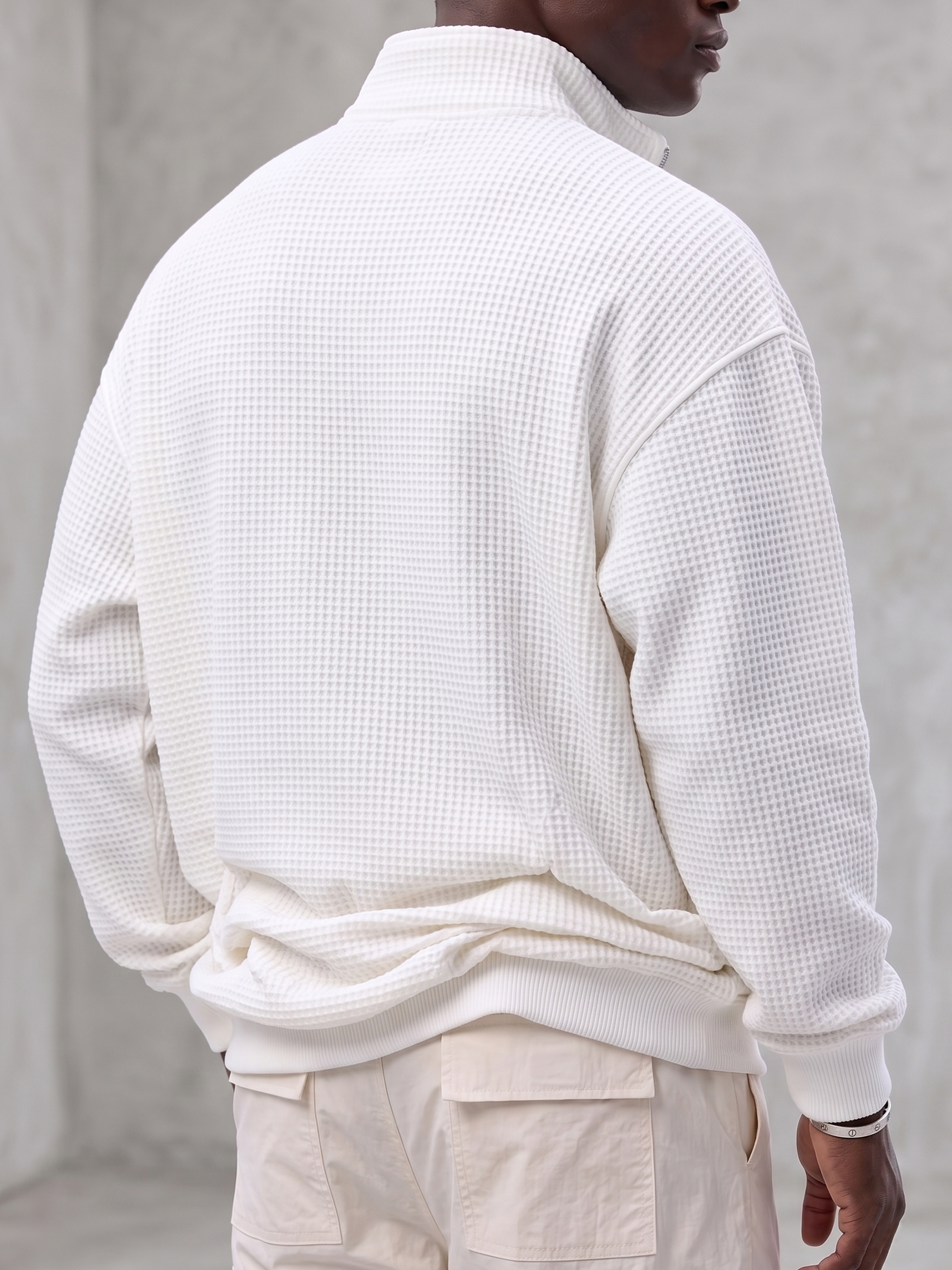 Waffle-textured Quarter-zip Polo Pullover