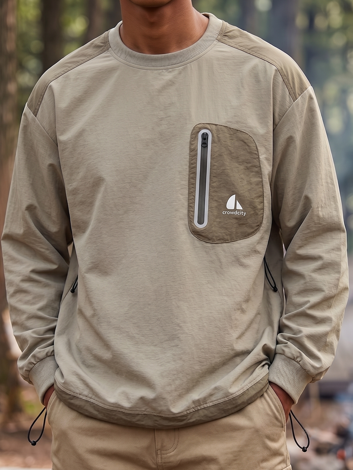 Outdoor Retro Workwear-Style Waterproof Quick-Dry Crew-Neck Color-Block Pullover Top