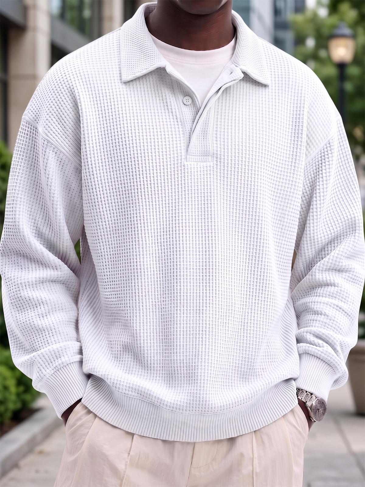 Urban Casual Waffle-Knit Polo Shirt