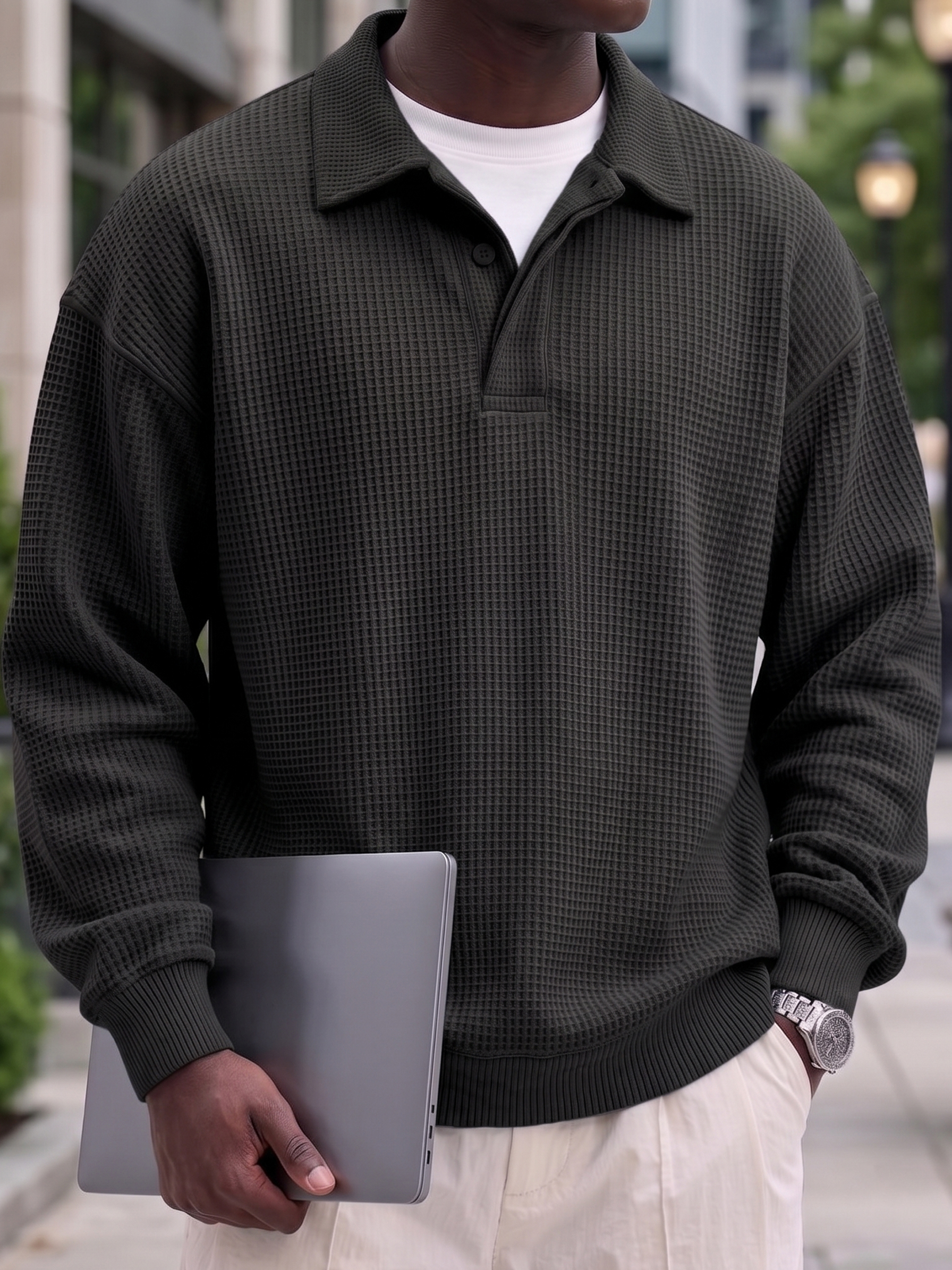 Urban Casual Waffle-Knit Polo Shirt