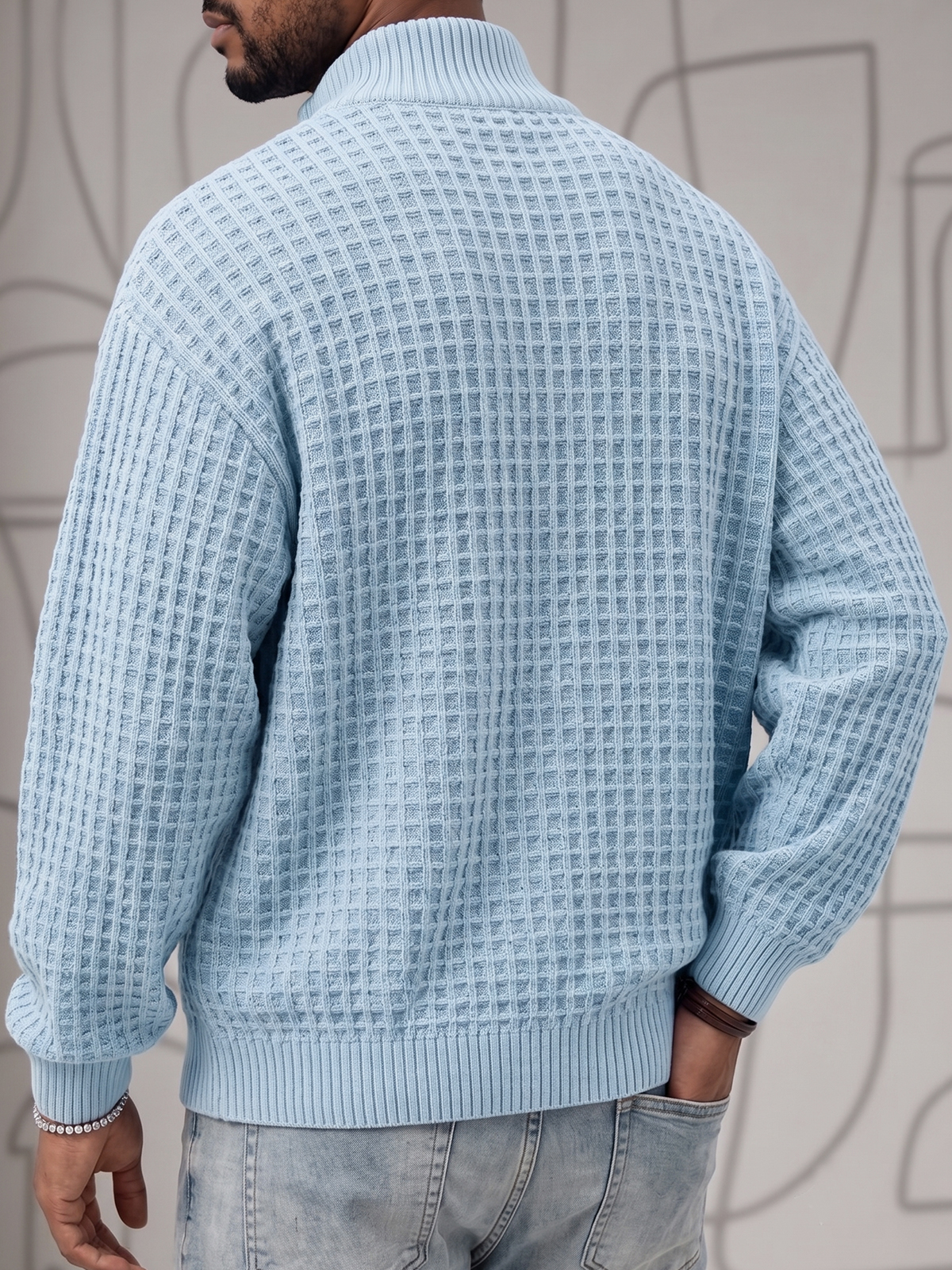 Textured Waffle Knit Cardigan Zip-up Jacket Sweatshirt