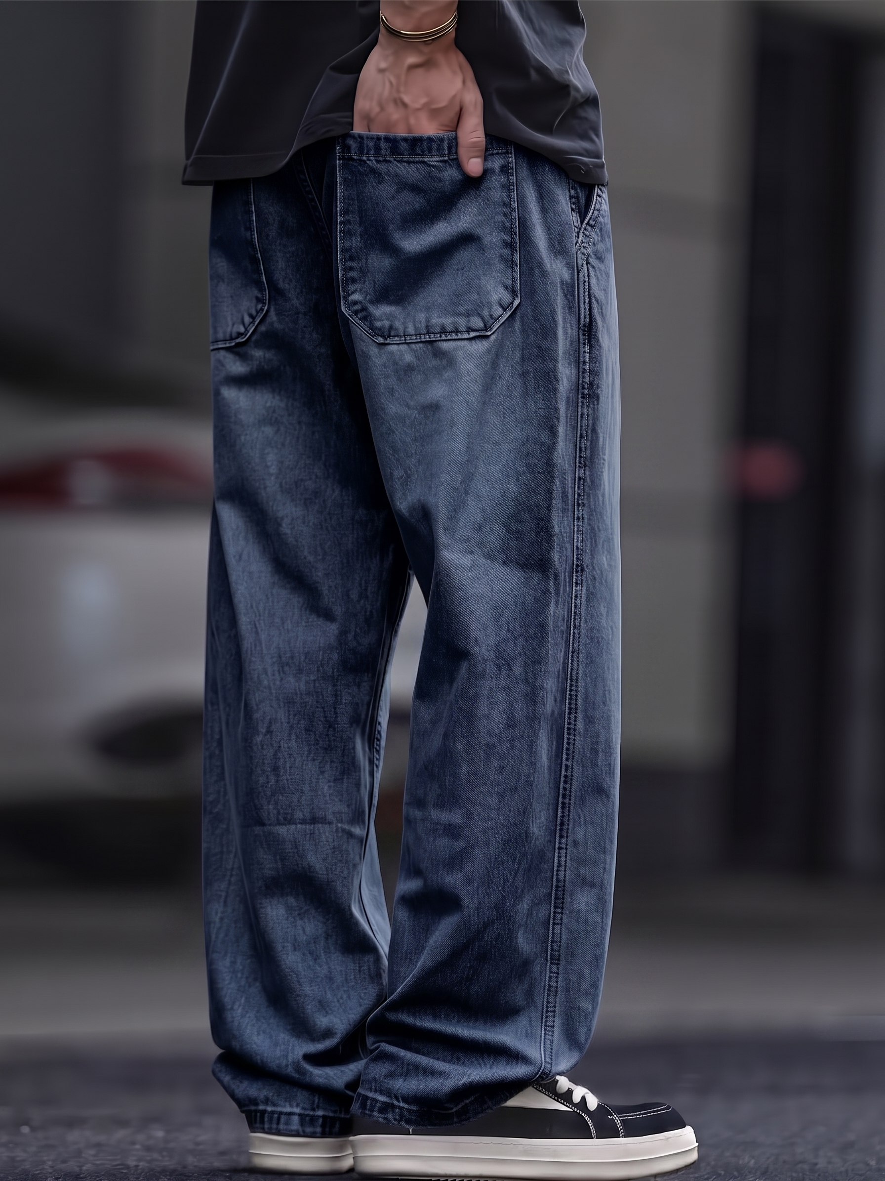 Stylish Retro Distressed Basic Wide-Leg Trousers