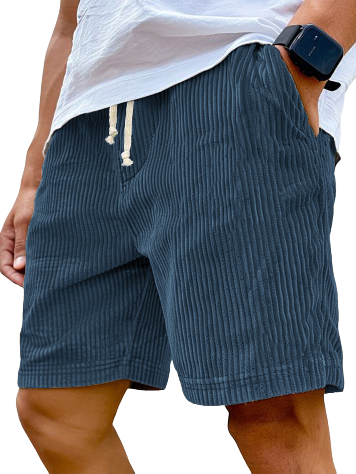 Stylish Corduroy Shorts with Vertical Stripes and Embroidery