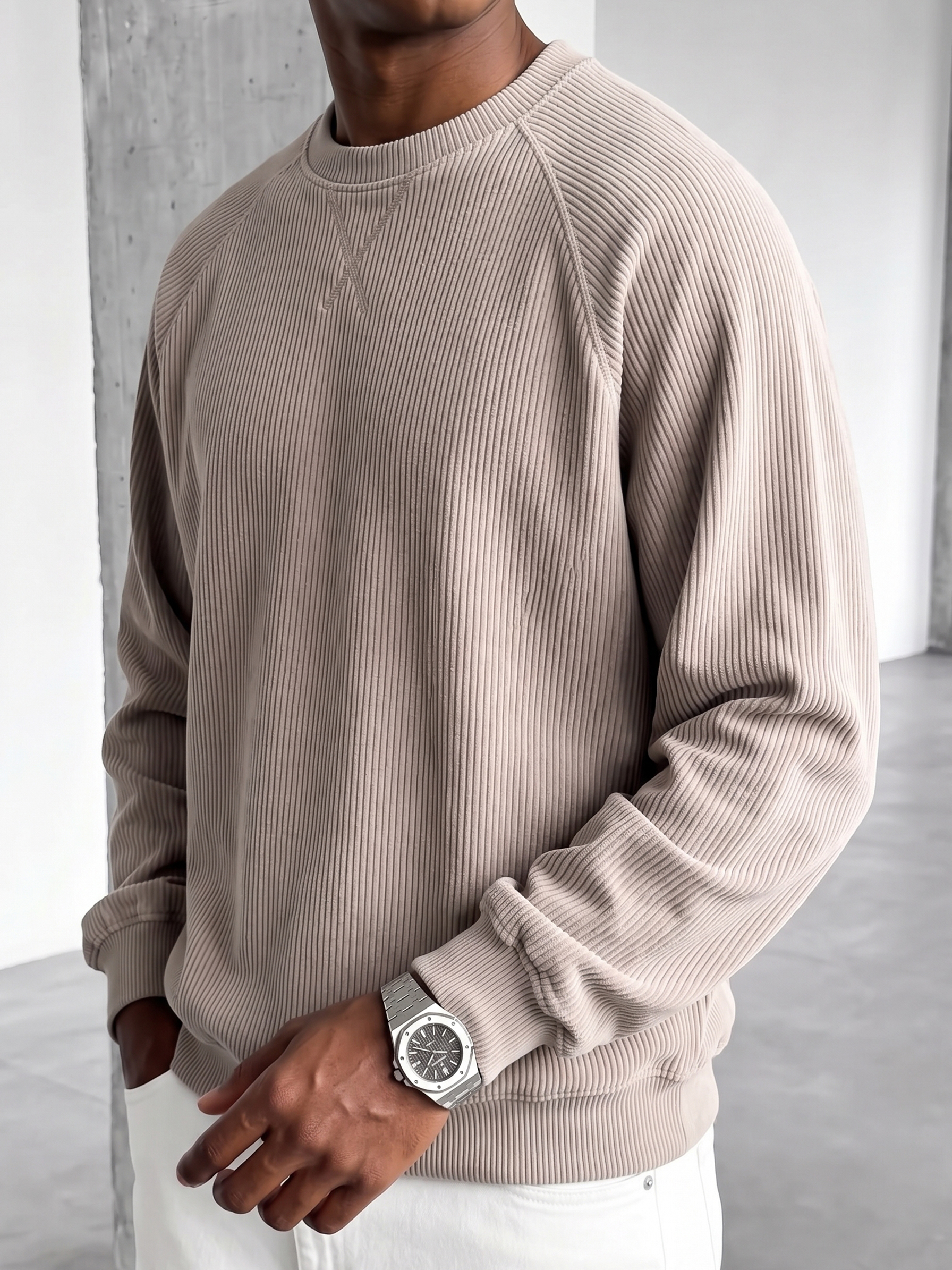 Stylish Oversized Corduroy Crew-neck Sweatshirt
