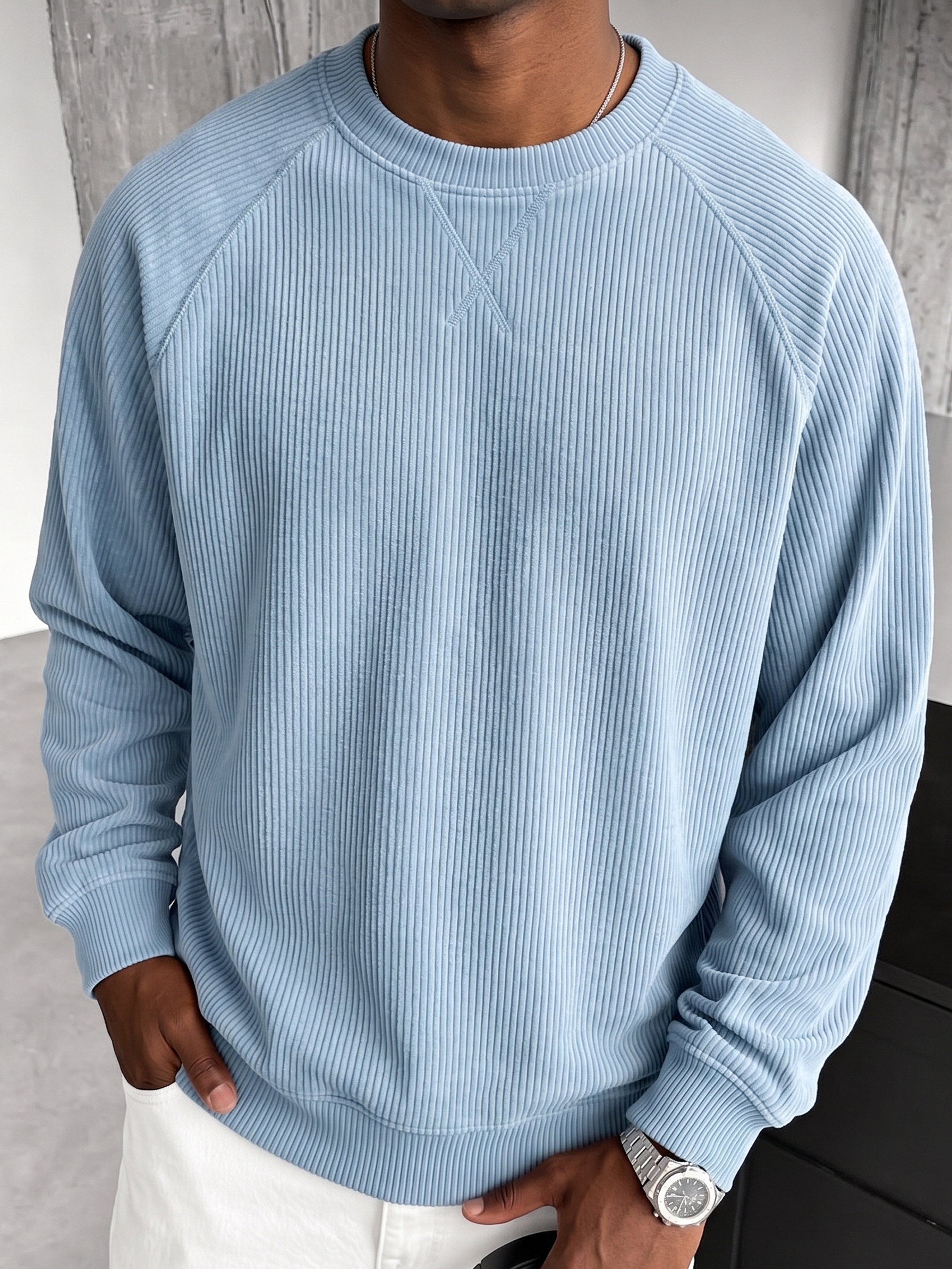Stylish Oversized Corduroy Crew-neck Sweatshirt