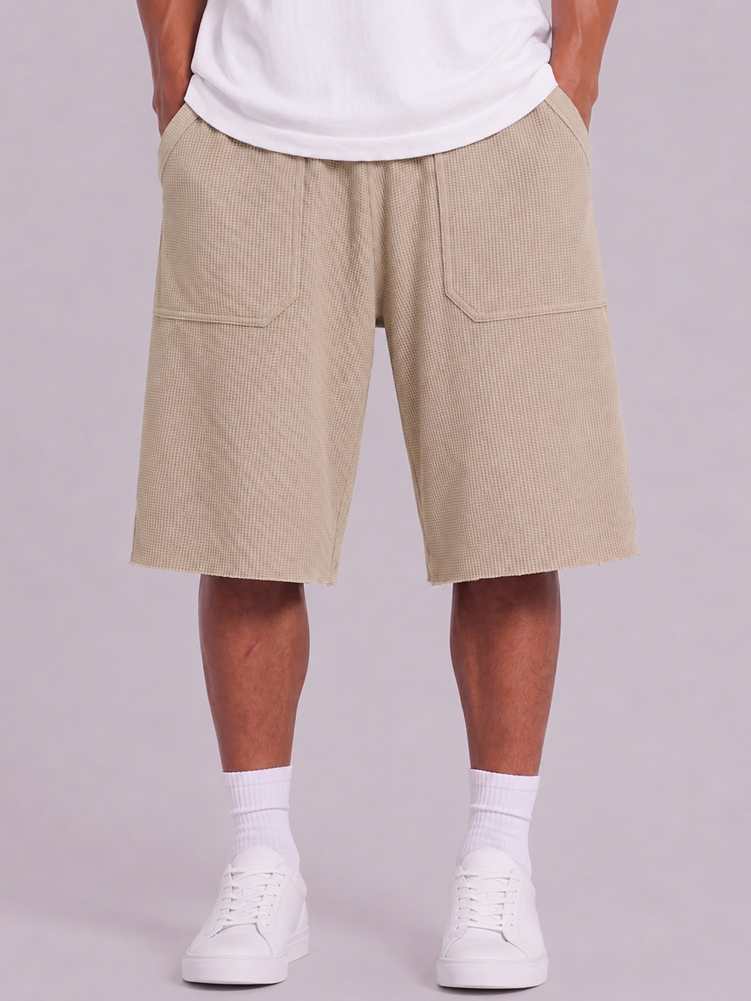 Breathable Waffle-Knit Textured Shorts with Vintage Deep Patch Pockets