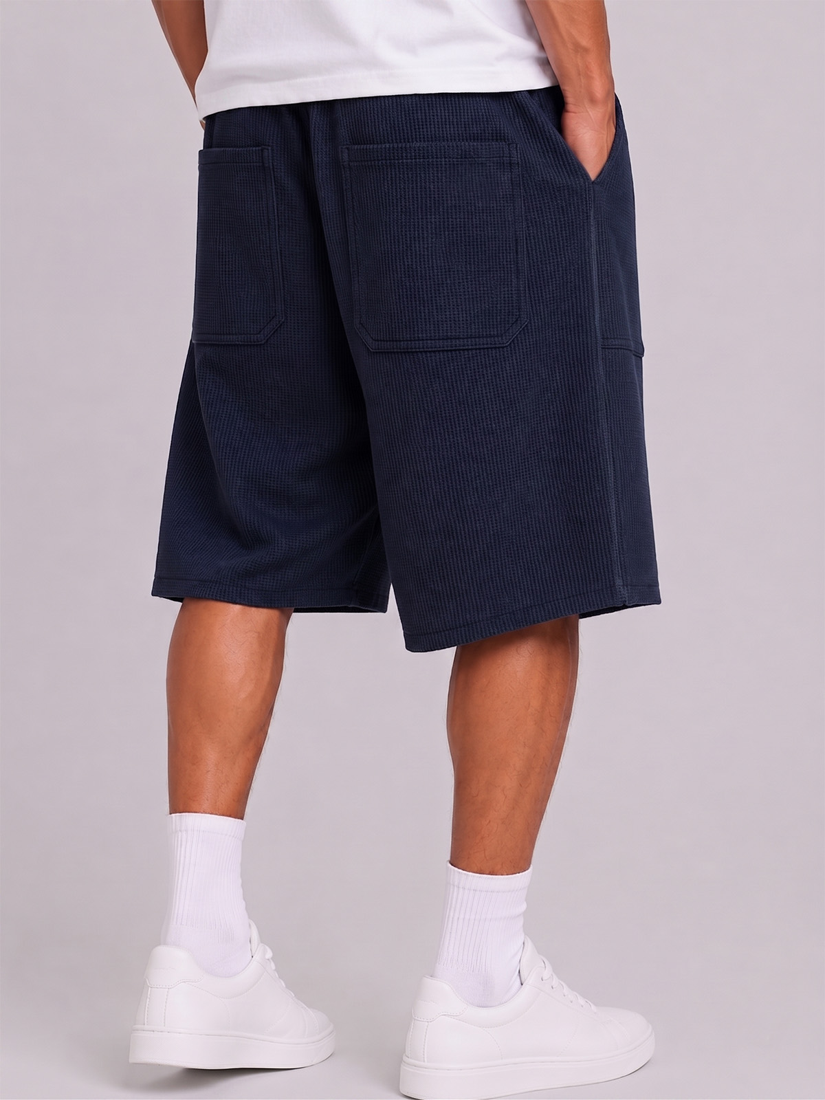 Breathable Waffle-Knit Textured Shorts with Vintage Deep Patch Pockets