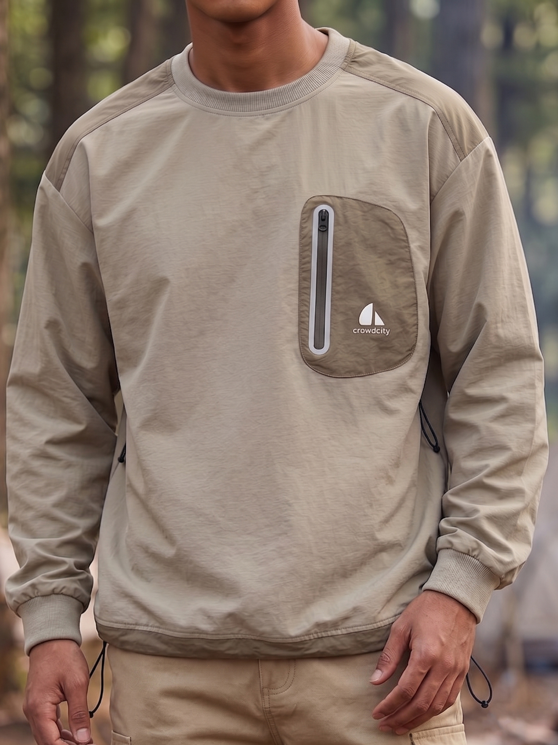 Outdoor Retro Workwear-Style Waterproof Quick-Dry Crew-Neck Color-Block Pullover Top