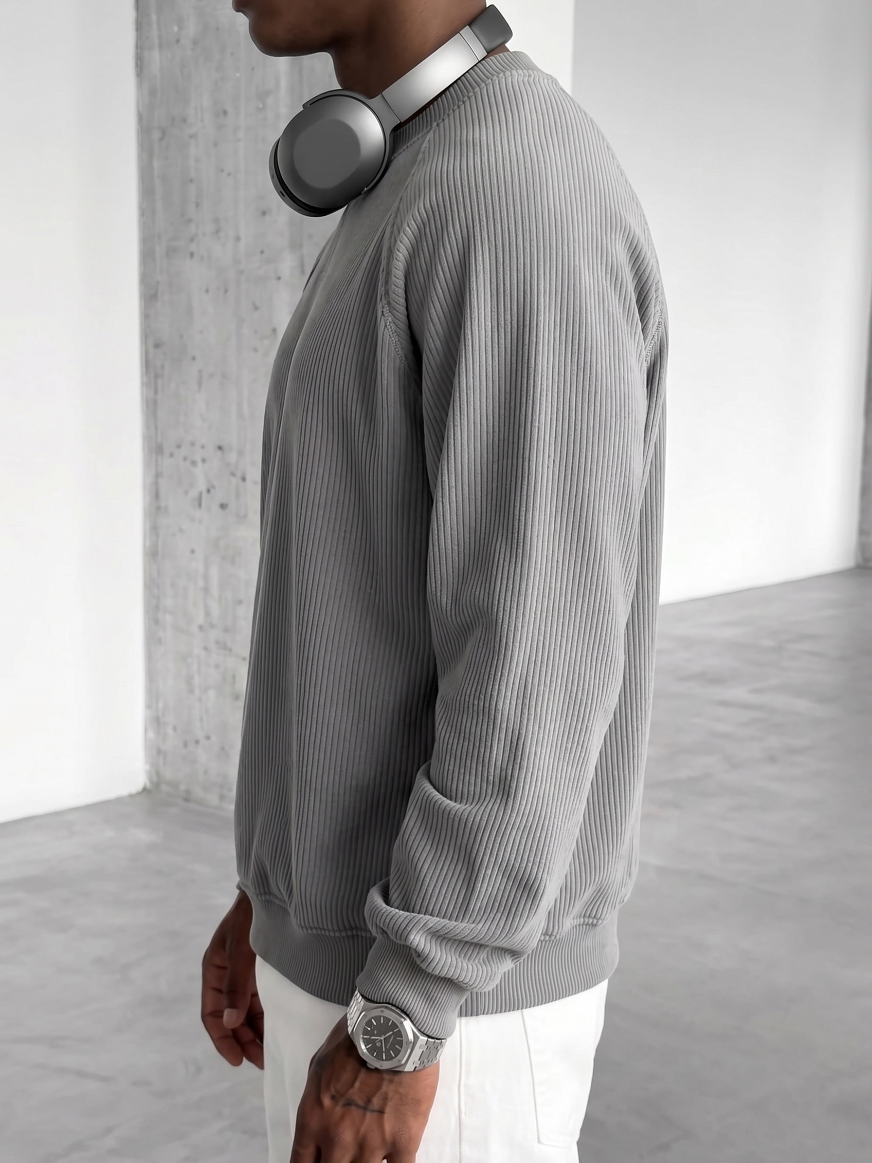 Stylish Oversized Corduroy Crew-neck Sweatshirt