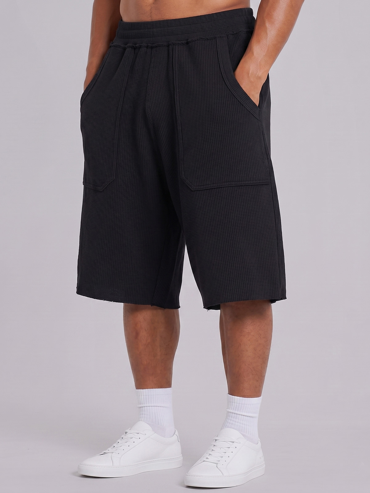 Breathable Waffle-Knit Textured Shorts with Vintage Deep Patch Pockets