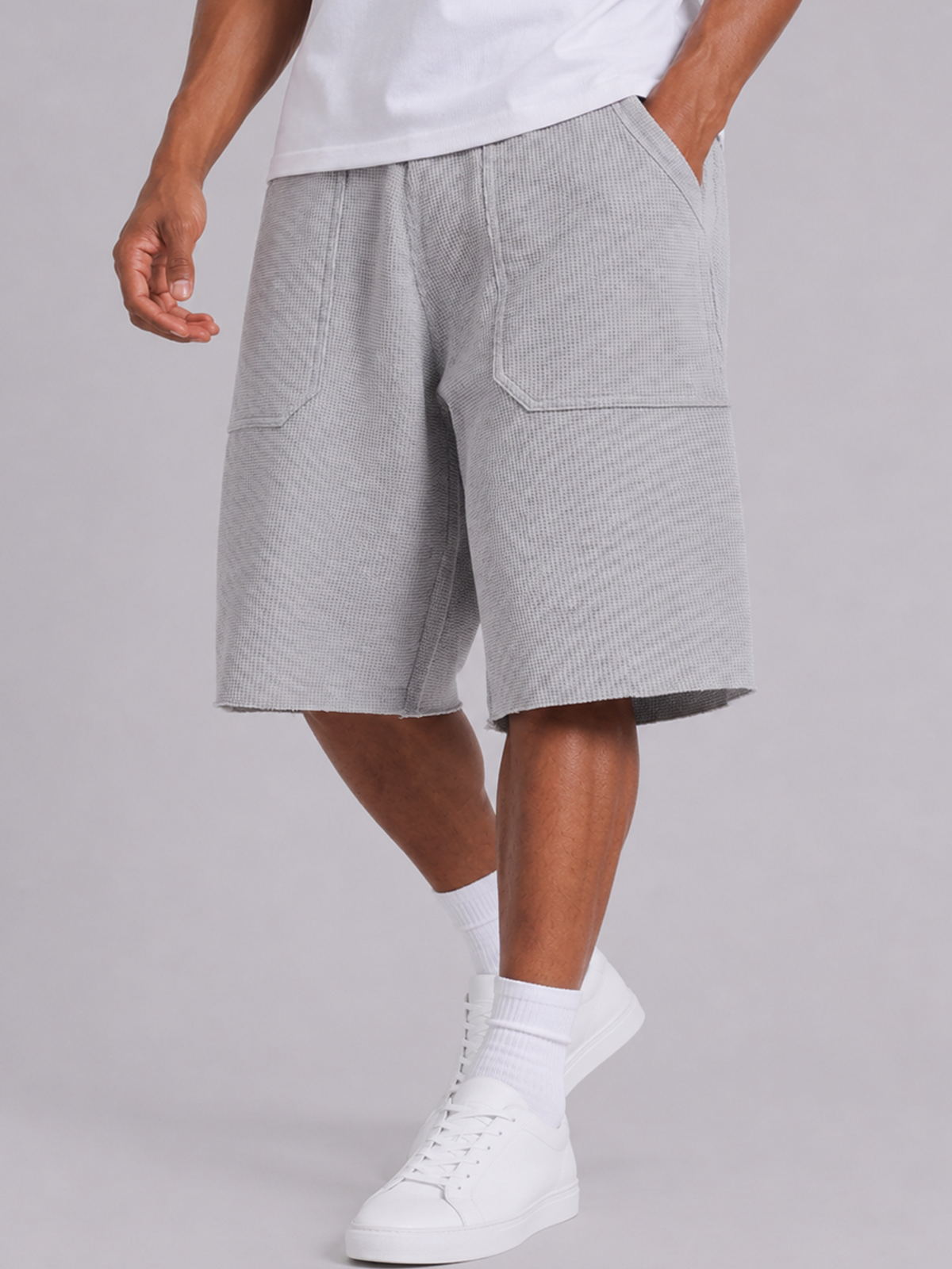 Breathable Waffle-Knit Textured Shorts with Vintage Deep Patch Pockets
