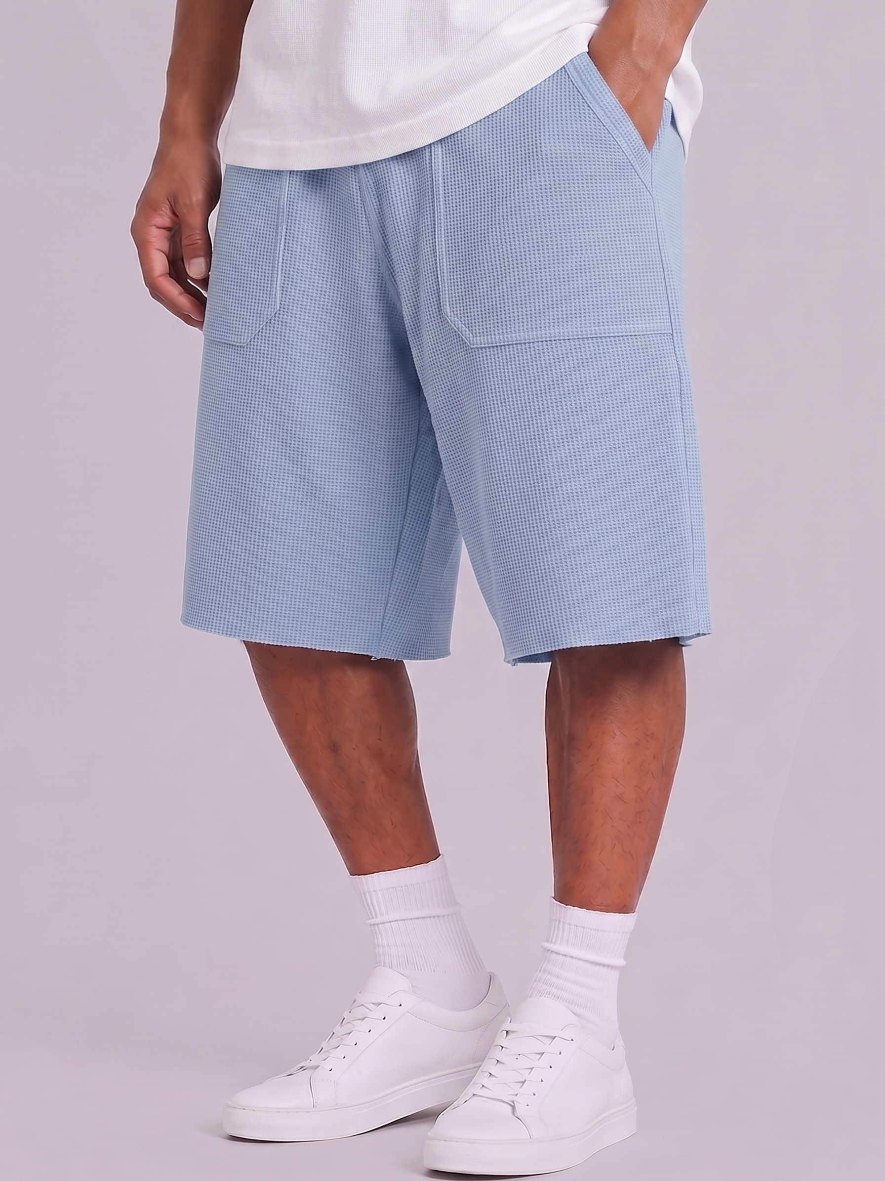Breathable Waffle-Knit Textured Shorts with Vintage Deep Patch Pockets