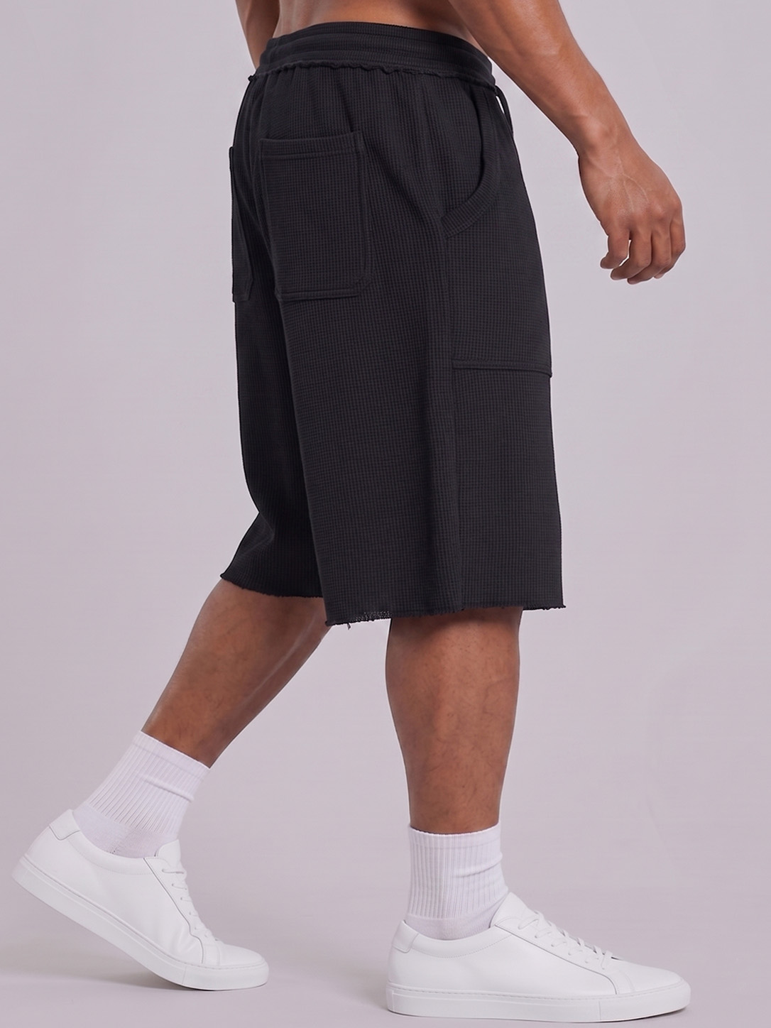 Breathable Waffle-Knit Textured Shorts with Vintage Deep Patch Pockets