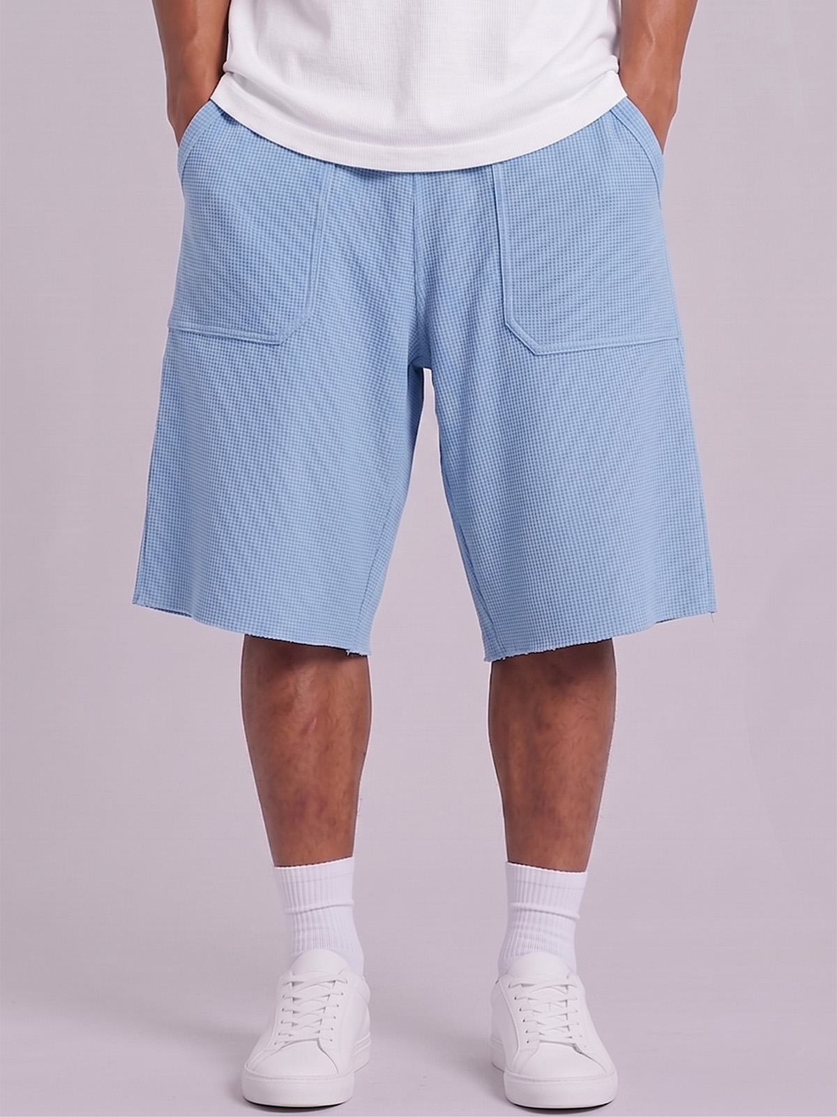 Breathable Waffle-Knit Textured Shorts with Vintage Deep Patch Pockets