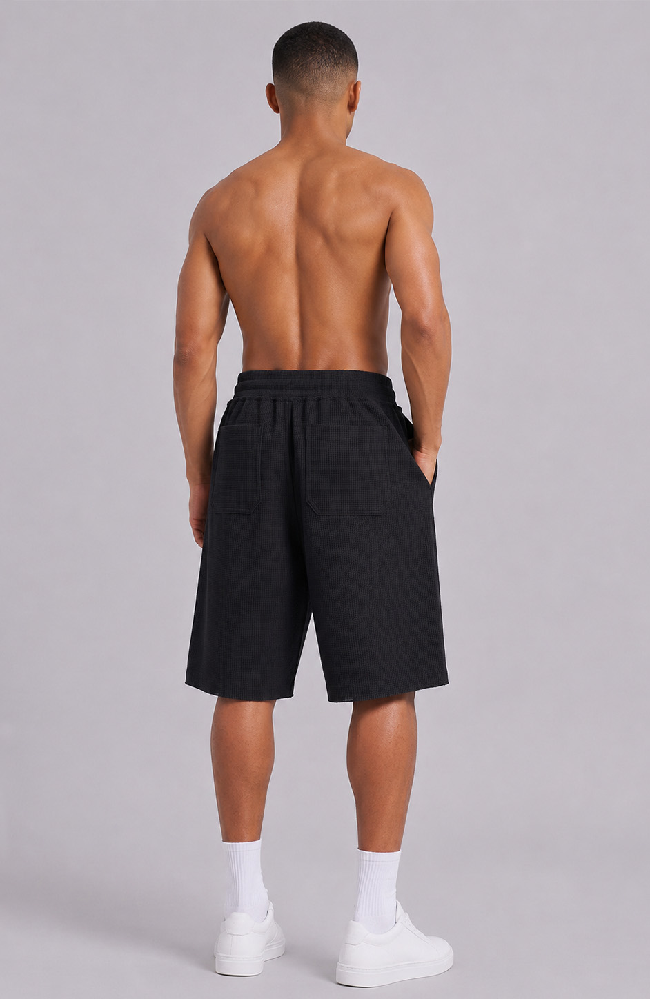 Breathable Waffle-Knit Textured Shorts with Vintage Deep Patch Pockets