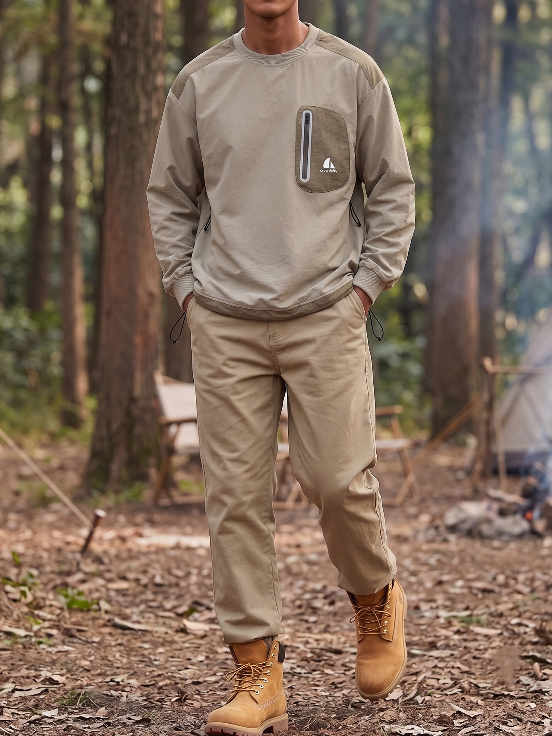 Outdoor Retro Workwear-Style Waterproof Quick-Dry Crew-Neck Color-Block Pullover Top