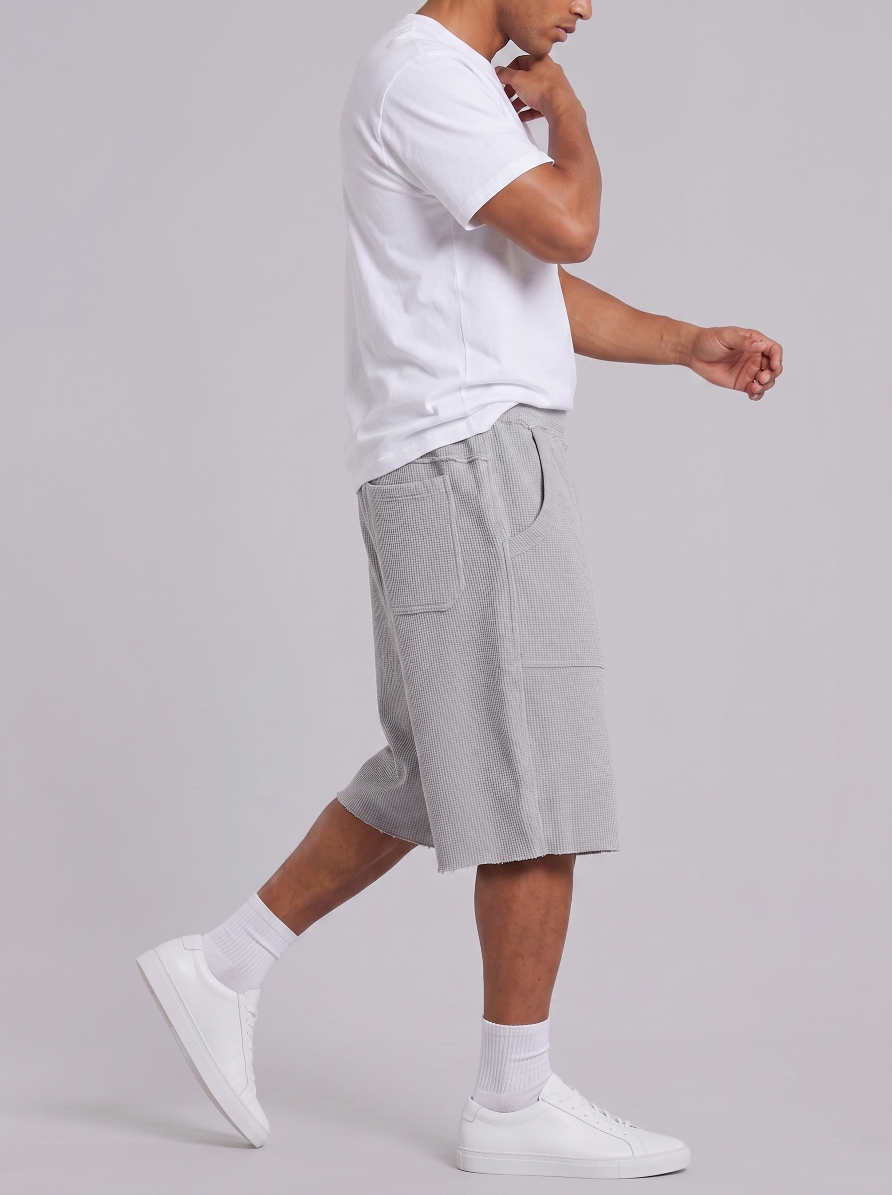 Breathable Waffle-Knit Textured Shorts with Vintage Deep Patch Pockets
