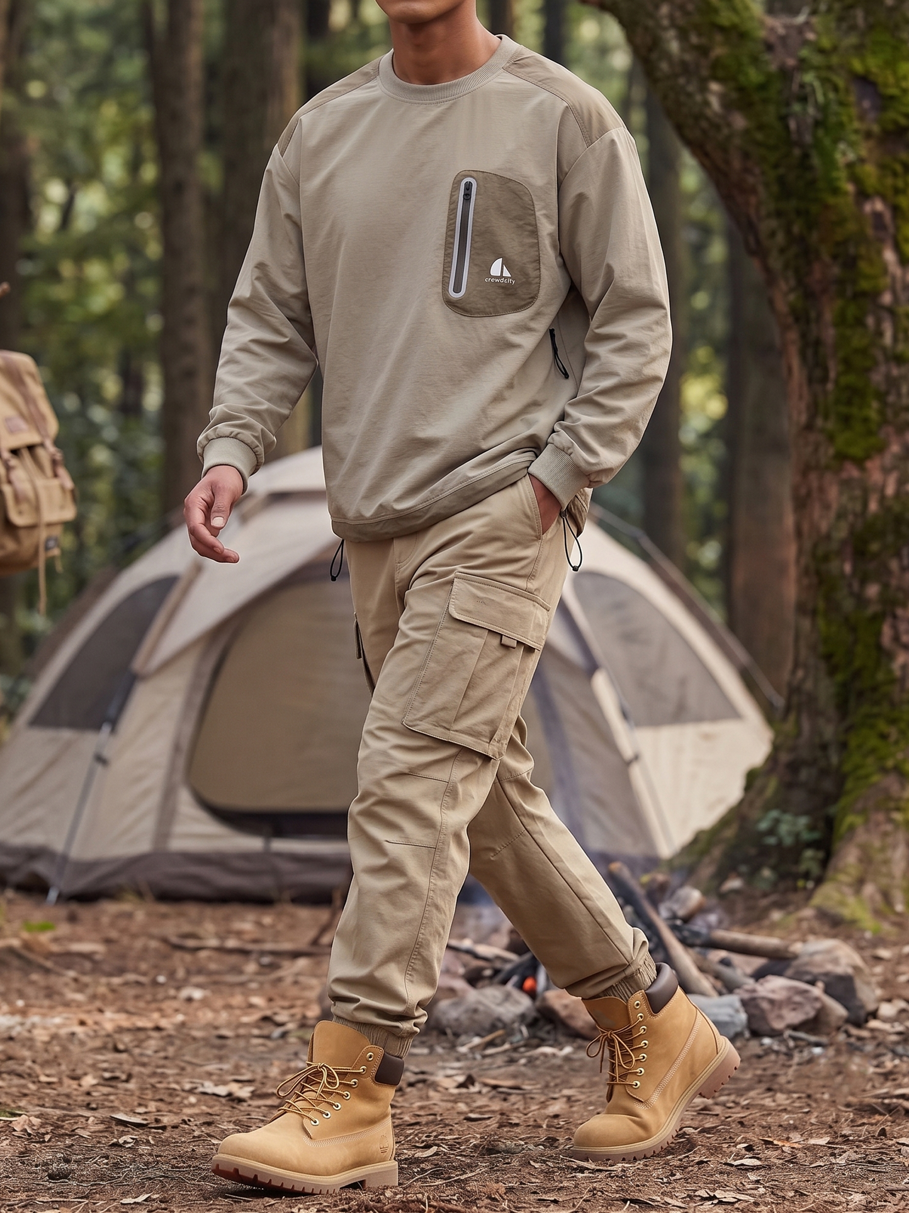 Outdoor Retro Workwear-Style Waterproof Quick-Dry Crew-Neck Color-Block Pullover Top