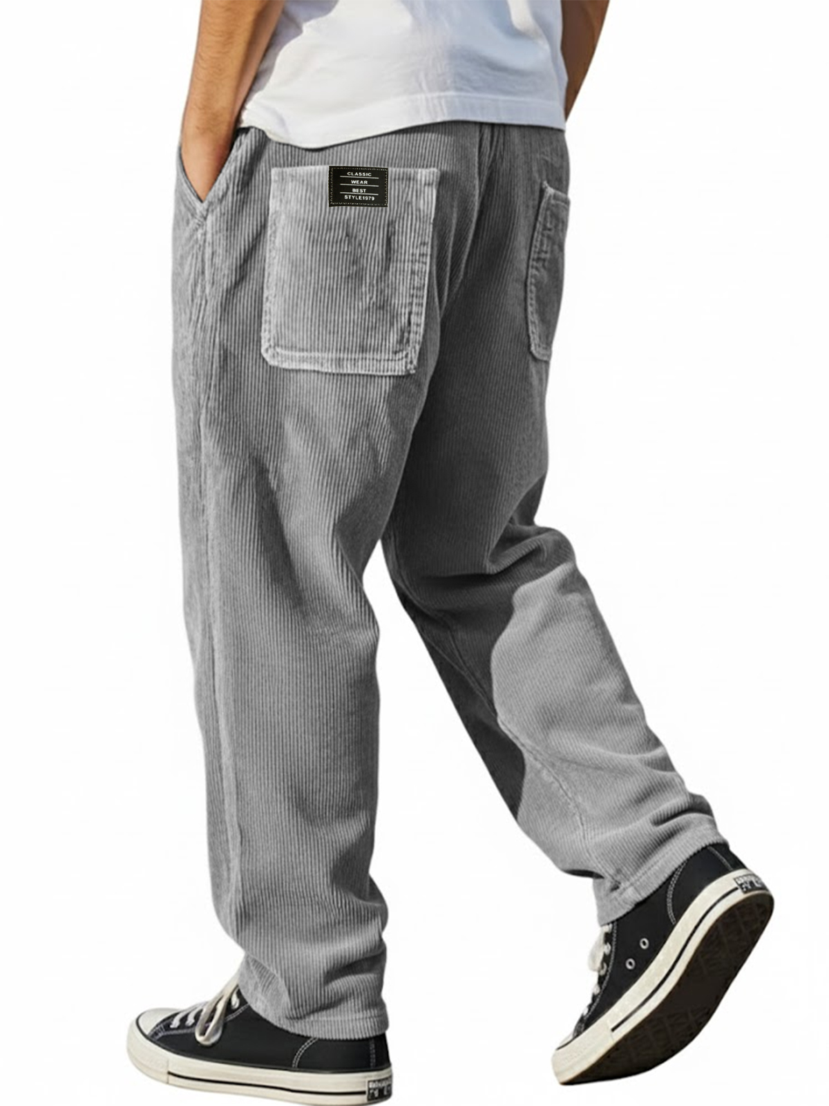 Men's Vintage Corduroy Multi-Pocket Workwear Trousers with Embroidered Label