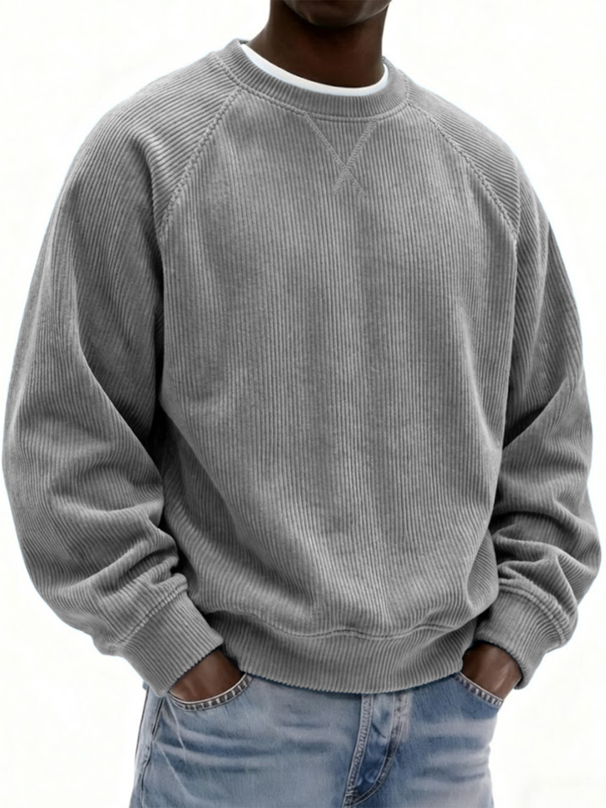 Men's Vintage Stylish Corduroy Patchwork Raglan Sleeve Pullover Top