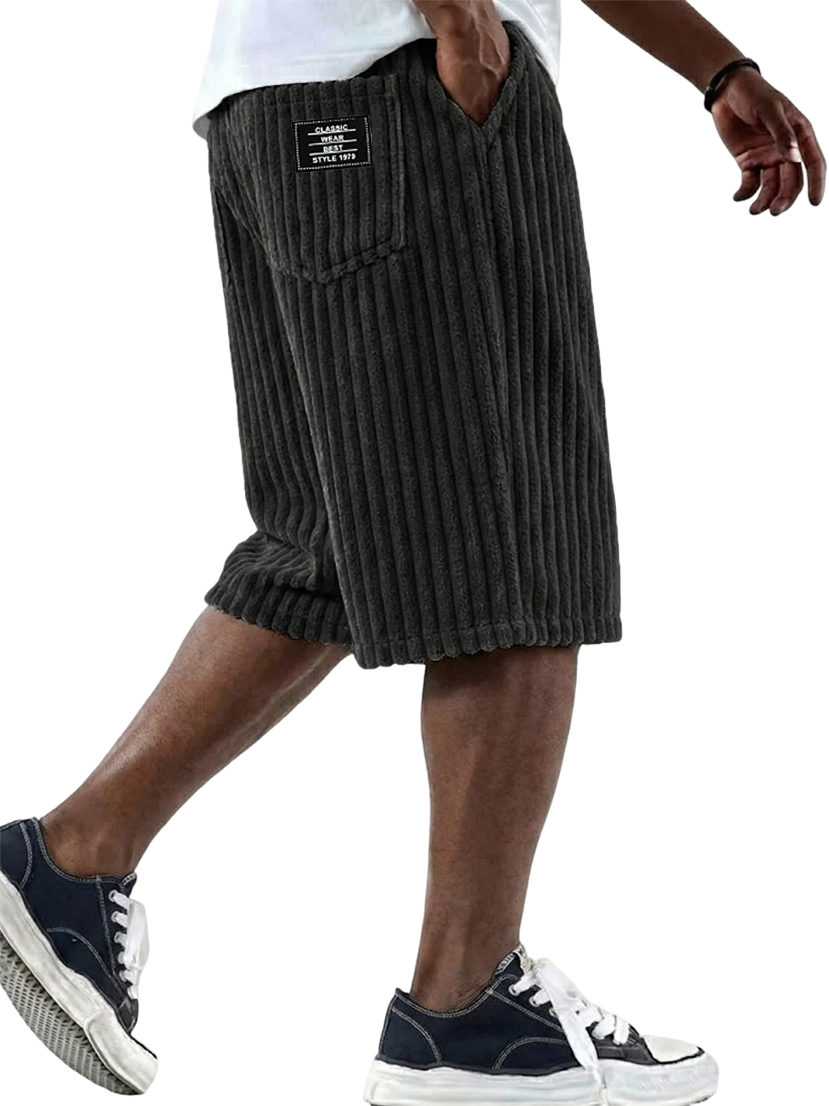Men's Vintage Corduroy Shorts - Embroidered Comfort Fit Casual Bottoms