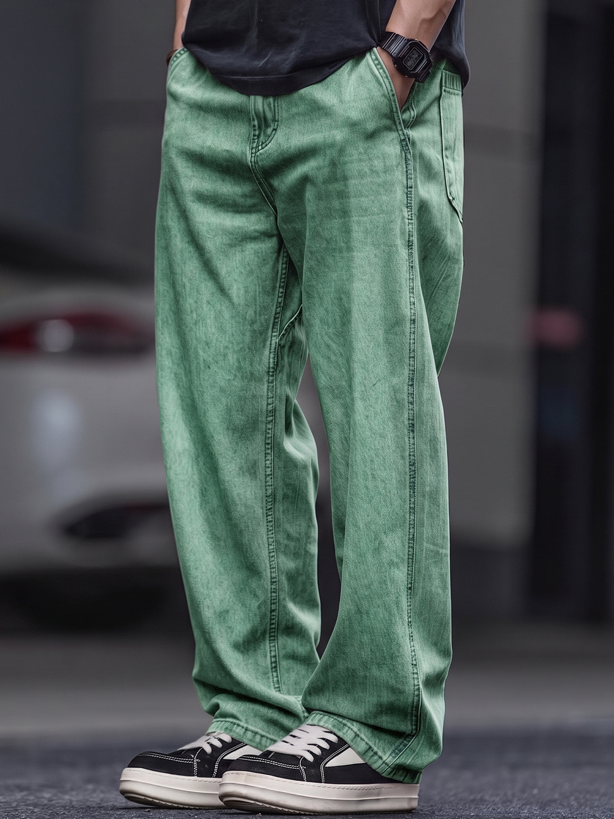 Stylish Retro Distressed Basic Wide-Leg Trousers