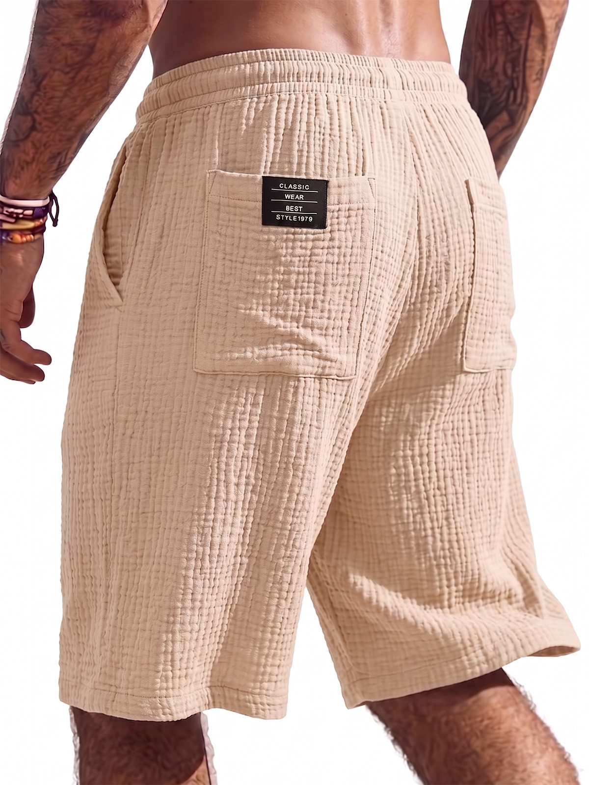 Breathable Cotton Gauze Vacation Shorts with Crinkled Texture