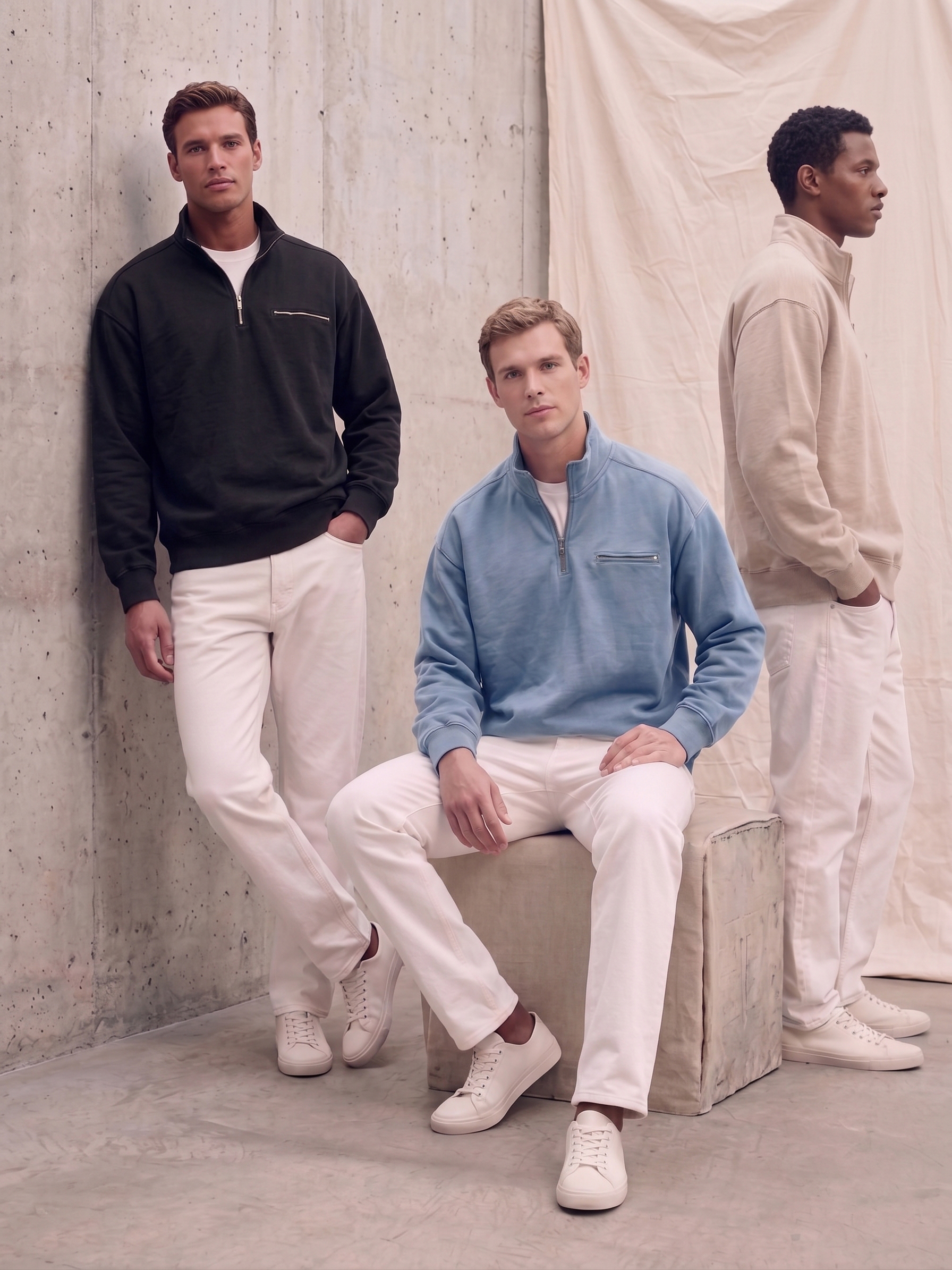 French Terry Multi-zip Pullover Sweatshirt