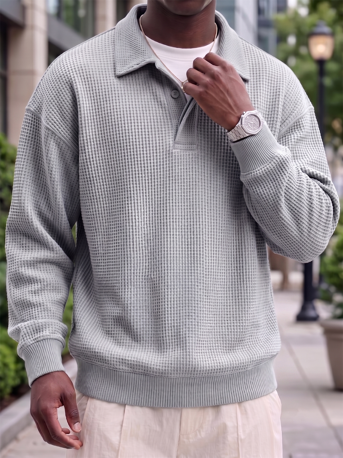 Urban Casual Waffle-Knit Polo Shirt