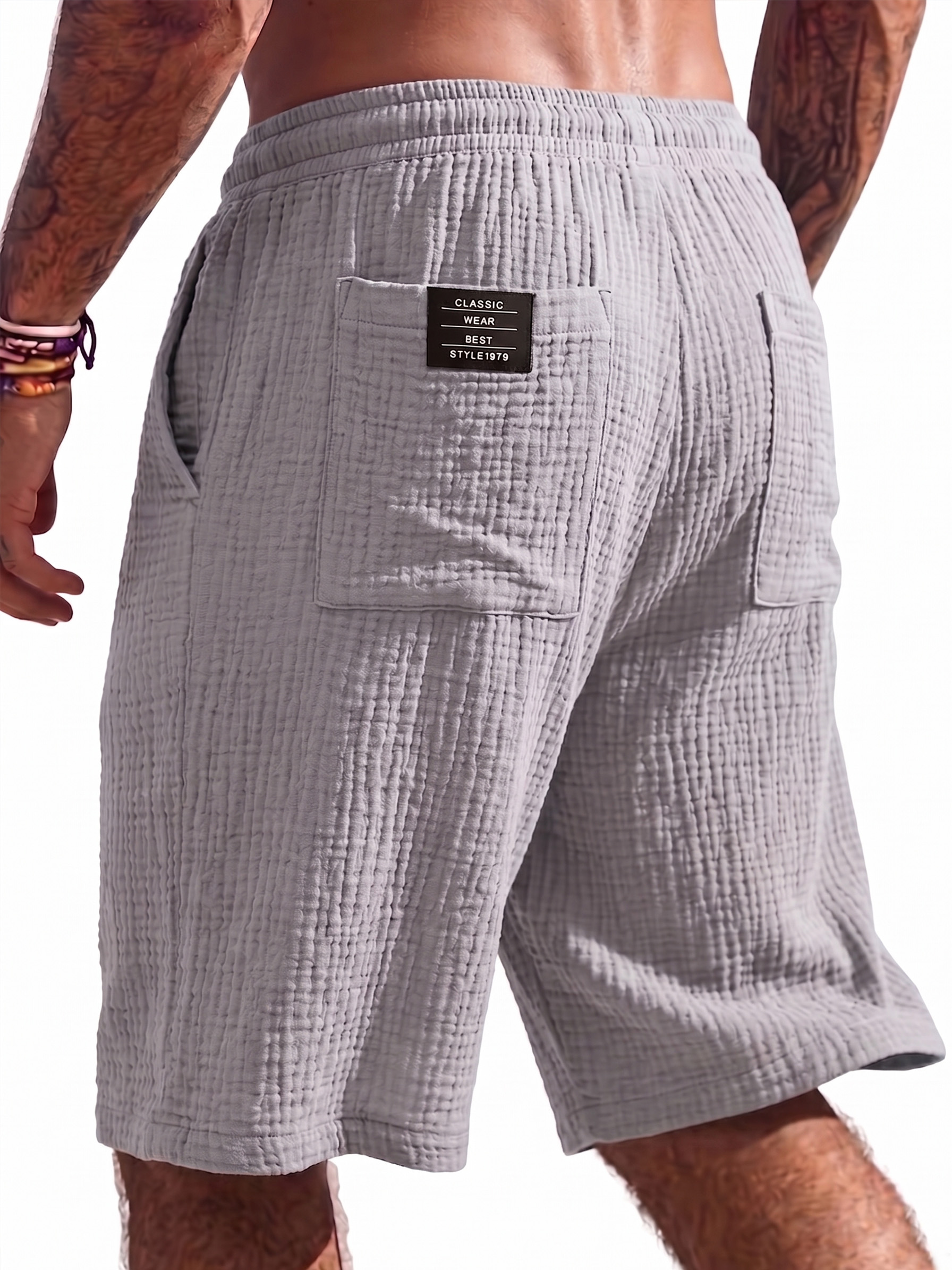 Breathable Cotton Gauze Vacation Shorts with Crinkled Texture
