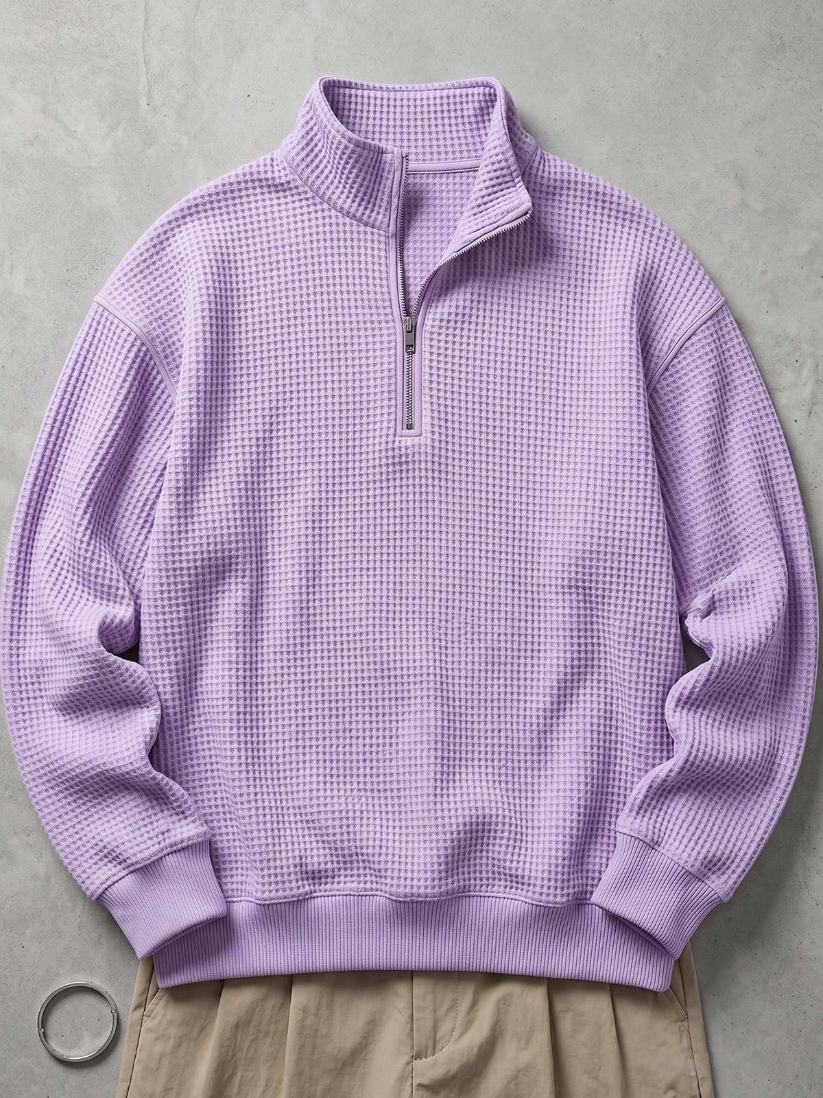 Waffle-textured Quarter-zip Polo Pullover
