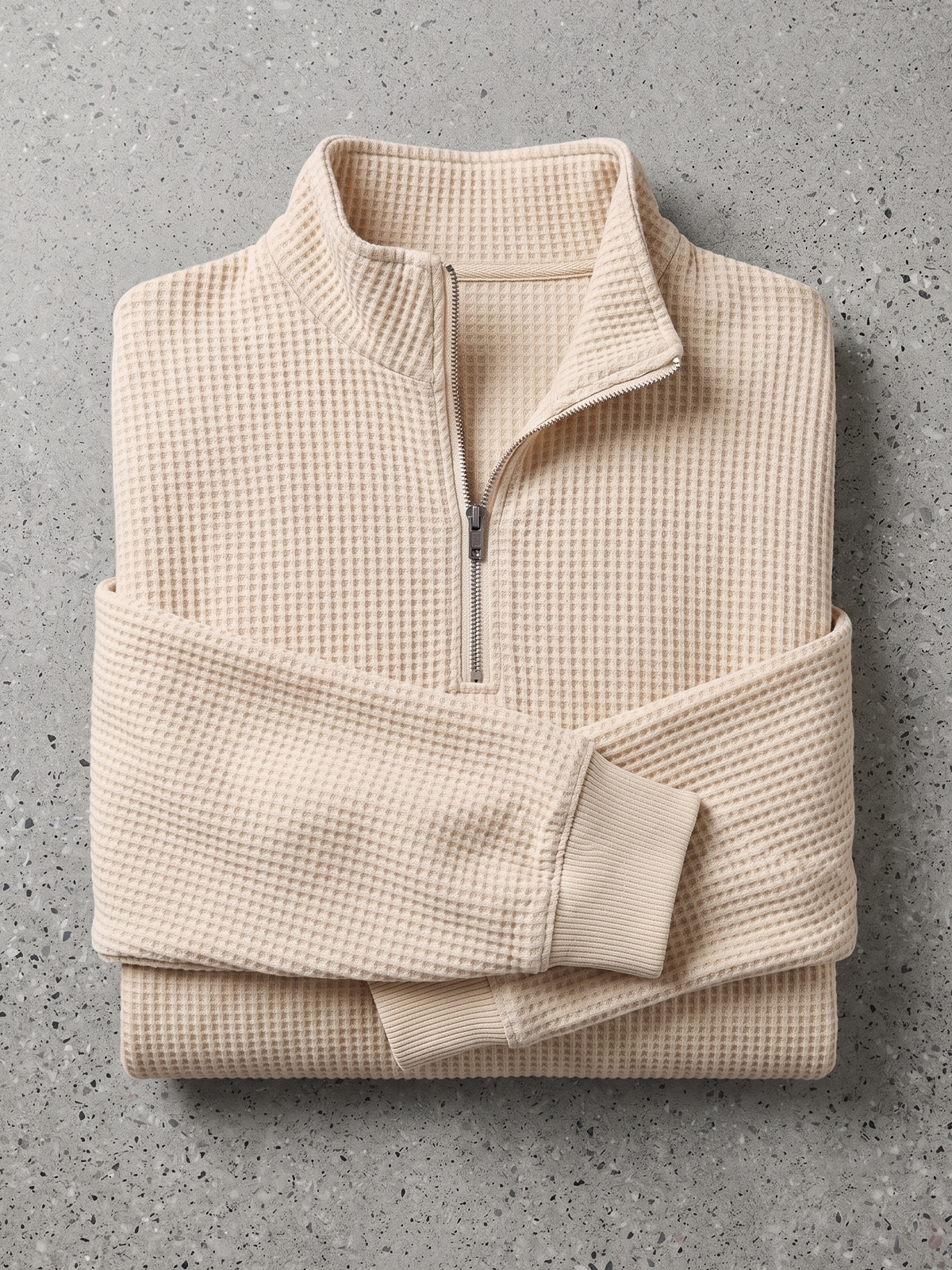 Waffle-textured Quarter-zip Polo Pullover
