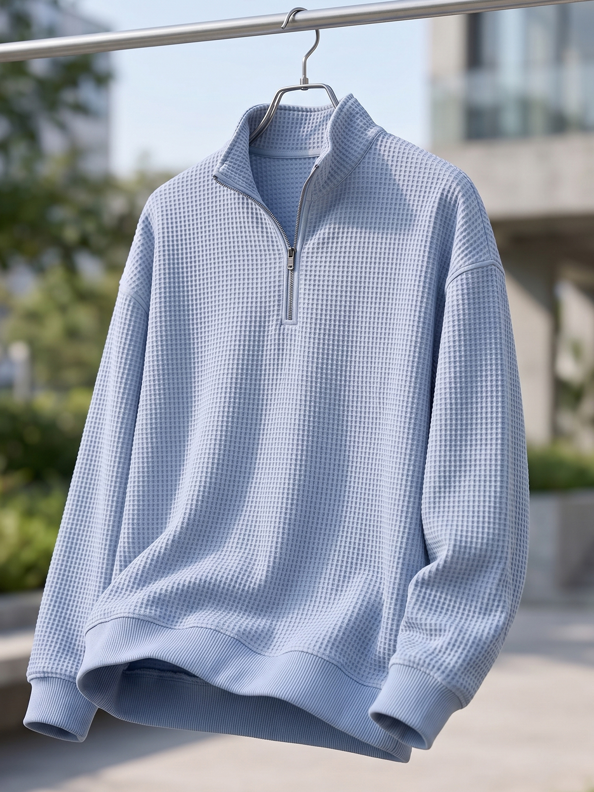 Waffle-textured Quarter-zip Polo Pullover