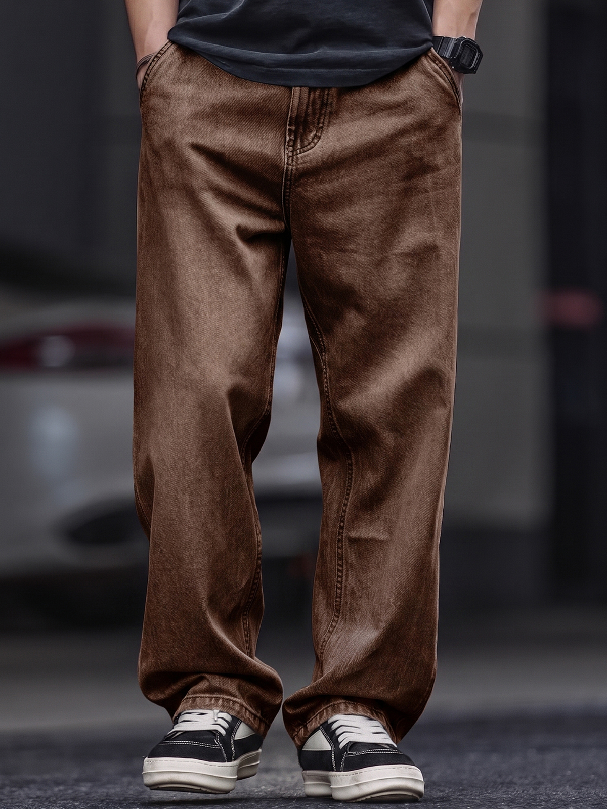 Stylish Retro Distressed Basic Wide-Leg Trousers