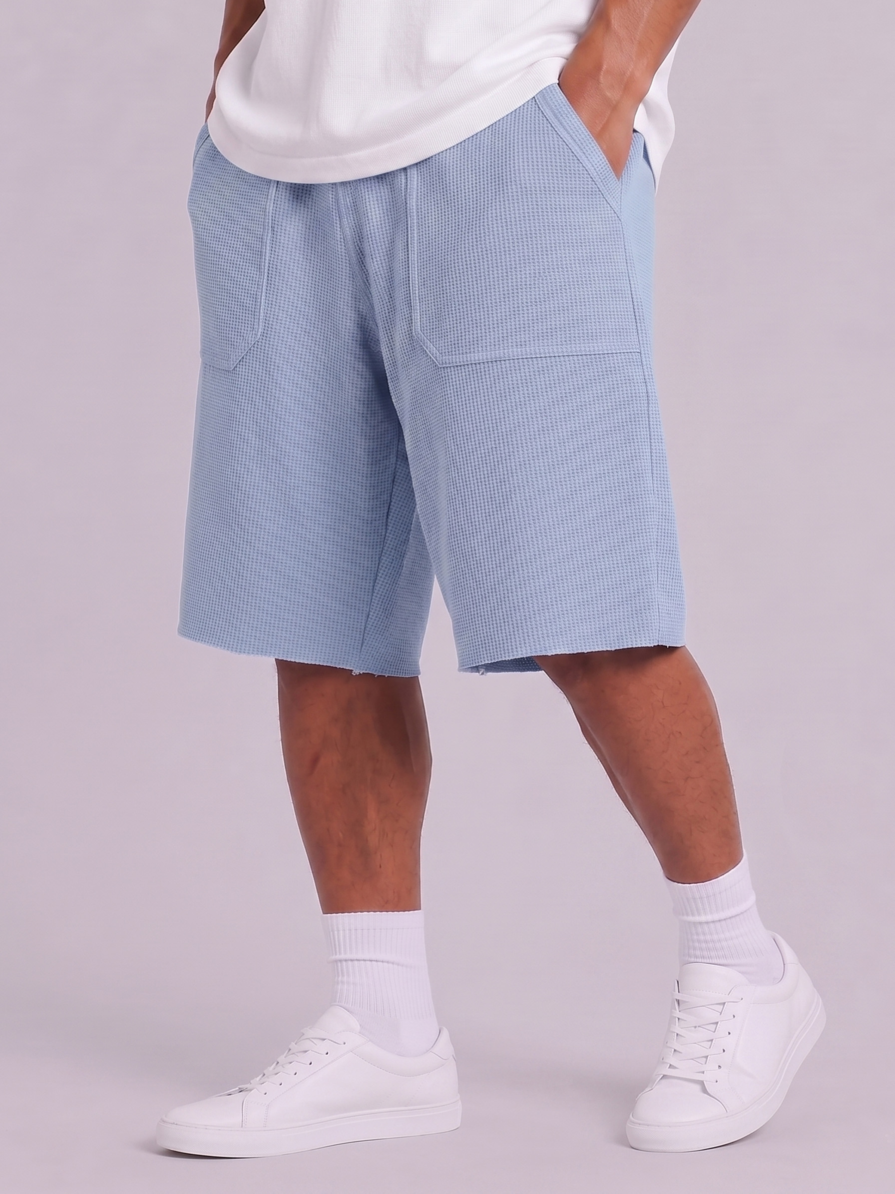 Breathable Waffle-Knit Textured Shorts with Vintage Deep Patch Pockets