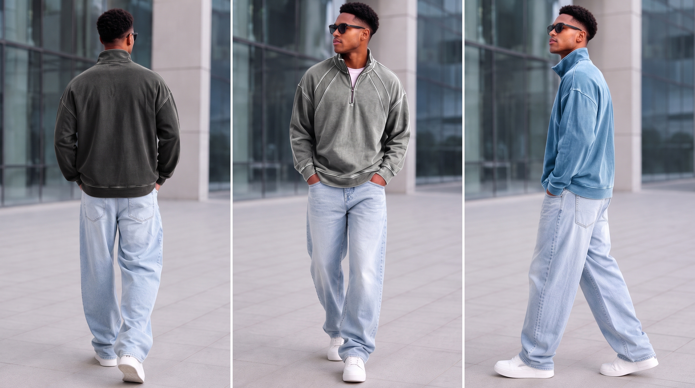 Heavyweight Cotton Quarter-Zip Polo Shirt with Vintage Texture and Ribbed Raglan Paneling Design
