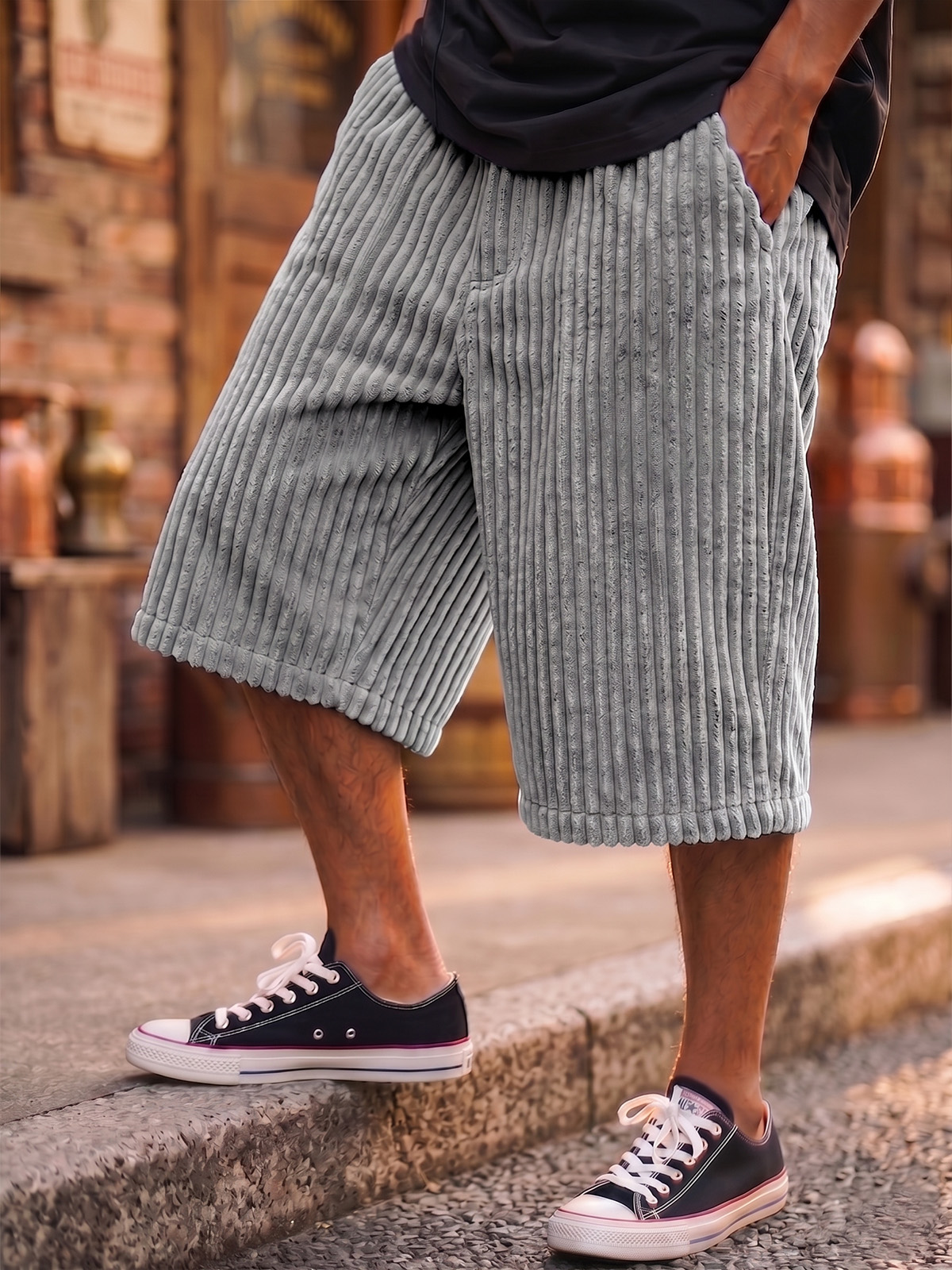 Wild-style Vintage Wide Corduroy Loose-fit Embroidered Multi-pocket Shorts
