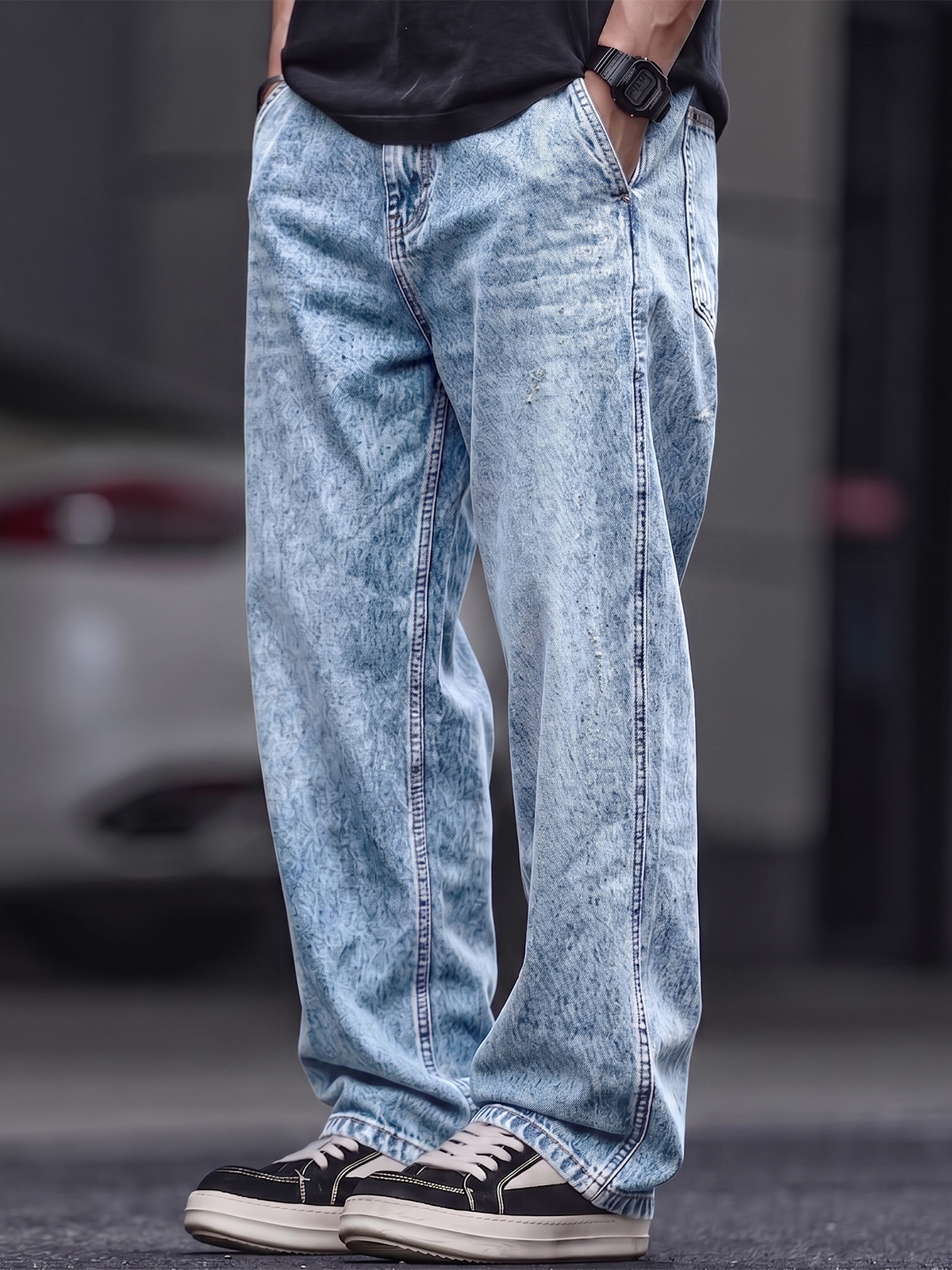 Stylish Retro Distressed Basic Wide-Leg Trousers